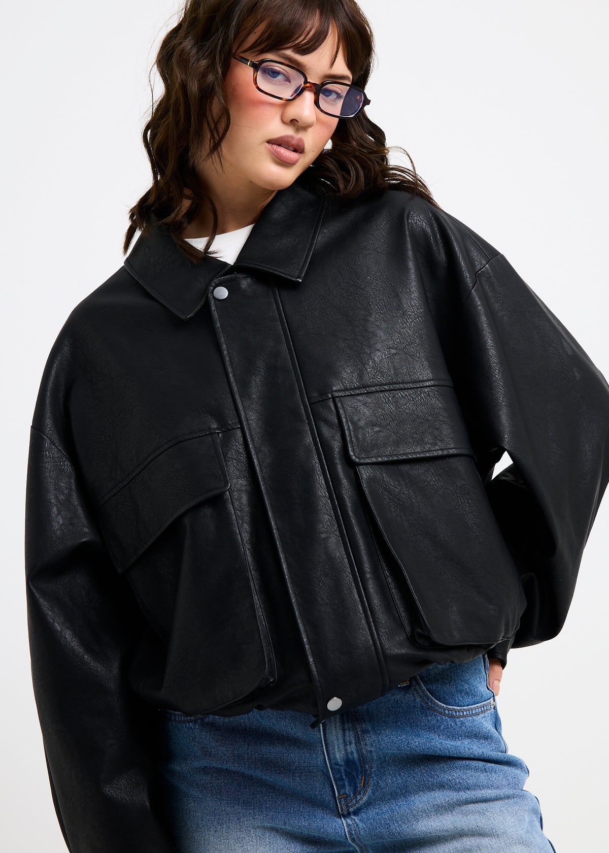 Jen Oversized Patch Pocket Jacket BLACK