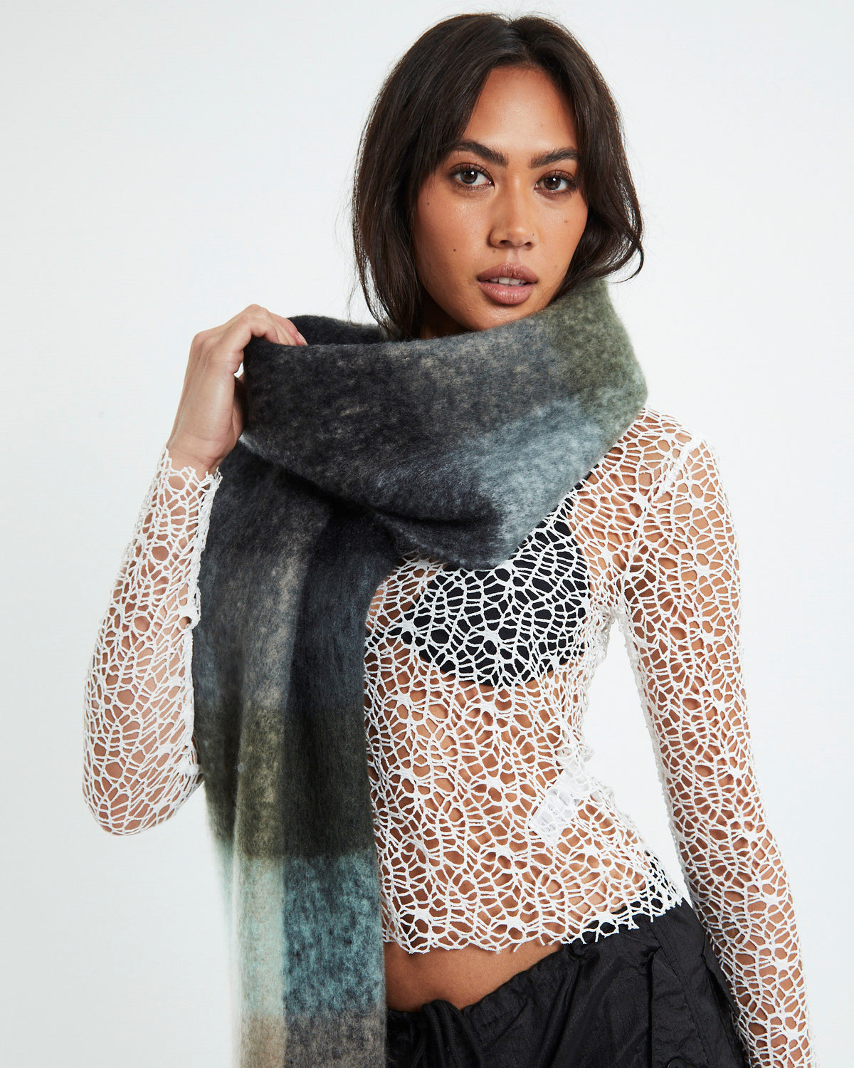 Oversized Knit Scarf Multi Coloured Green GREEN