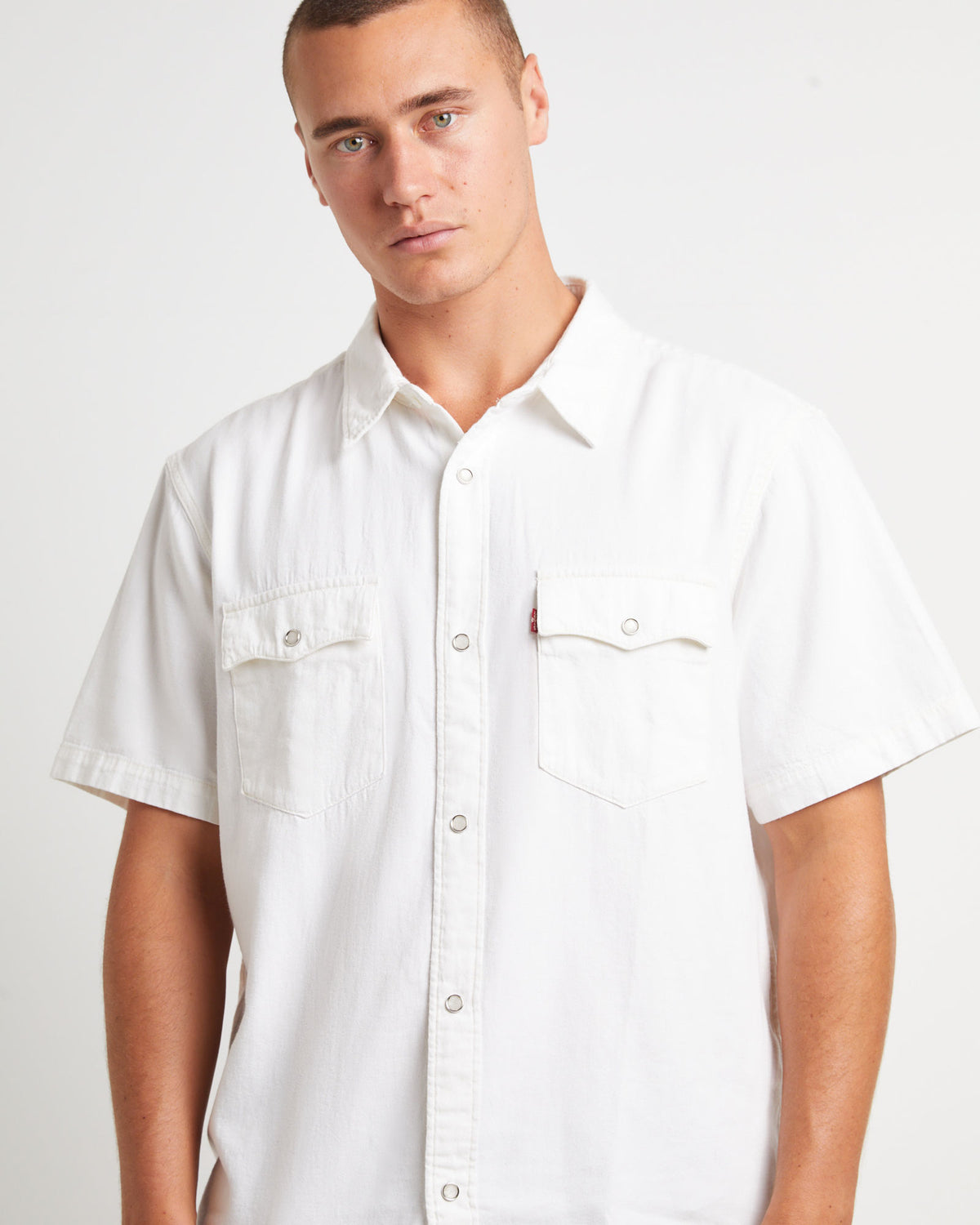 Short Sleeve Relaxed Fit Western Shirt in Newman Ecru NATURAL