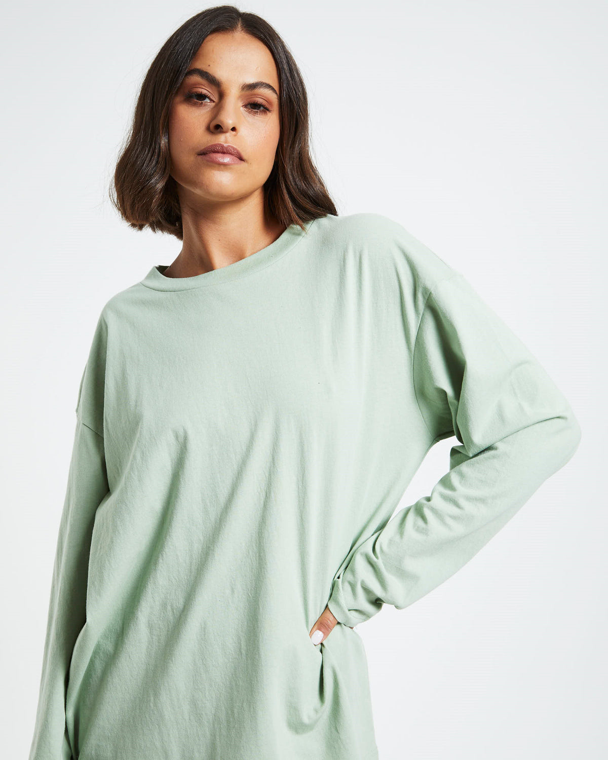 Vintage Wash Long Sleeve T-Shirt Dusty Sage Green GREEN