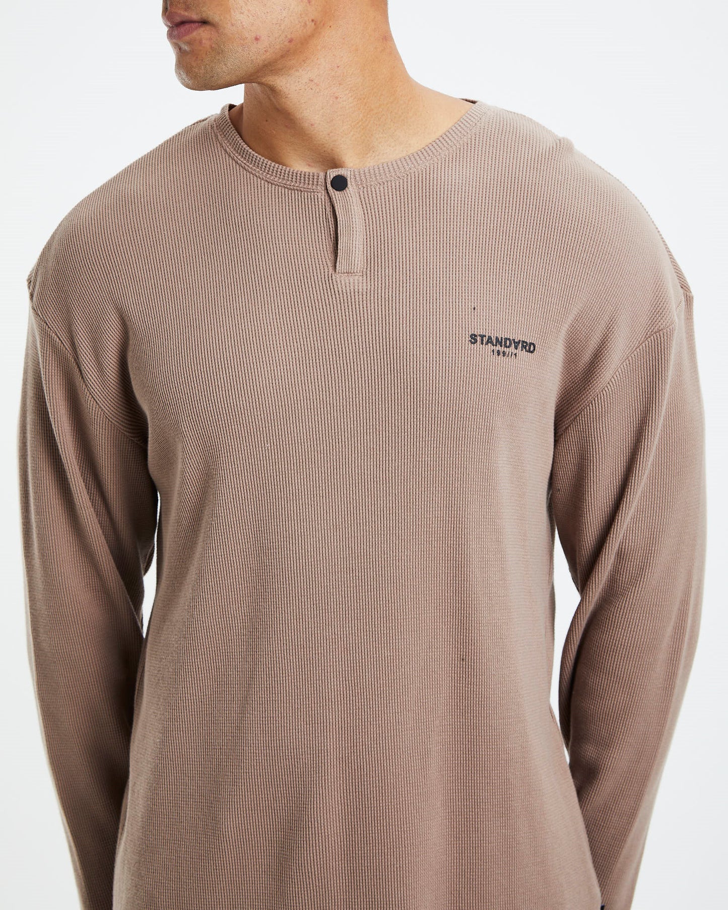 Waffle Henley Long Sleeve T-Shirt Dirt Brown