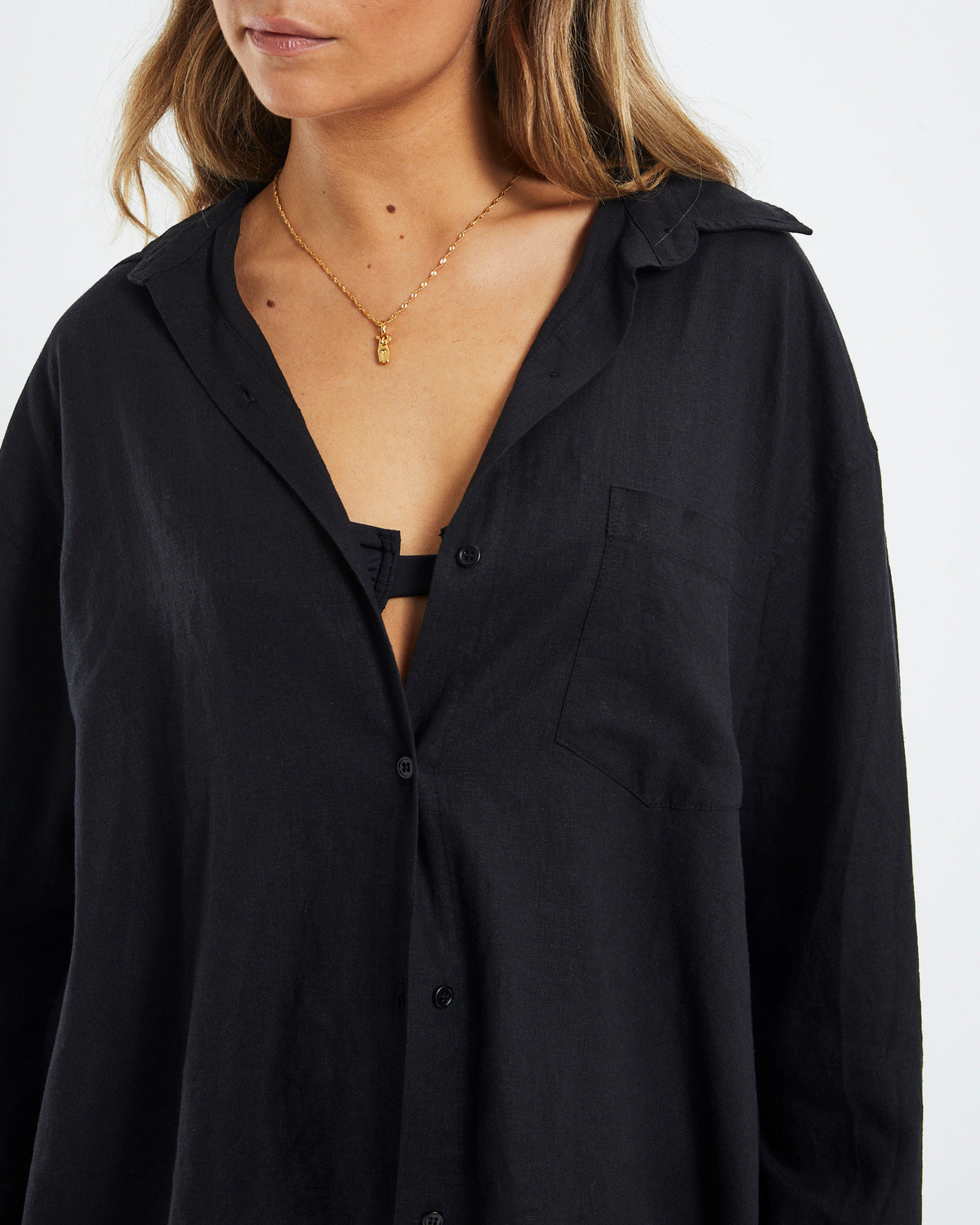 Avah Oversized Len Shirt BLACK
