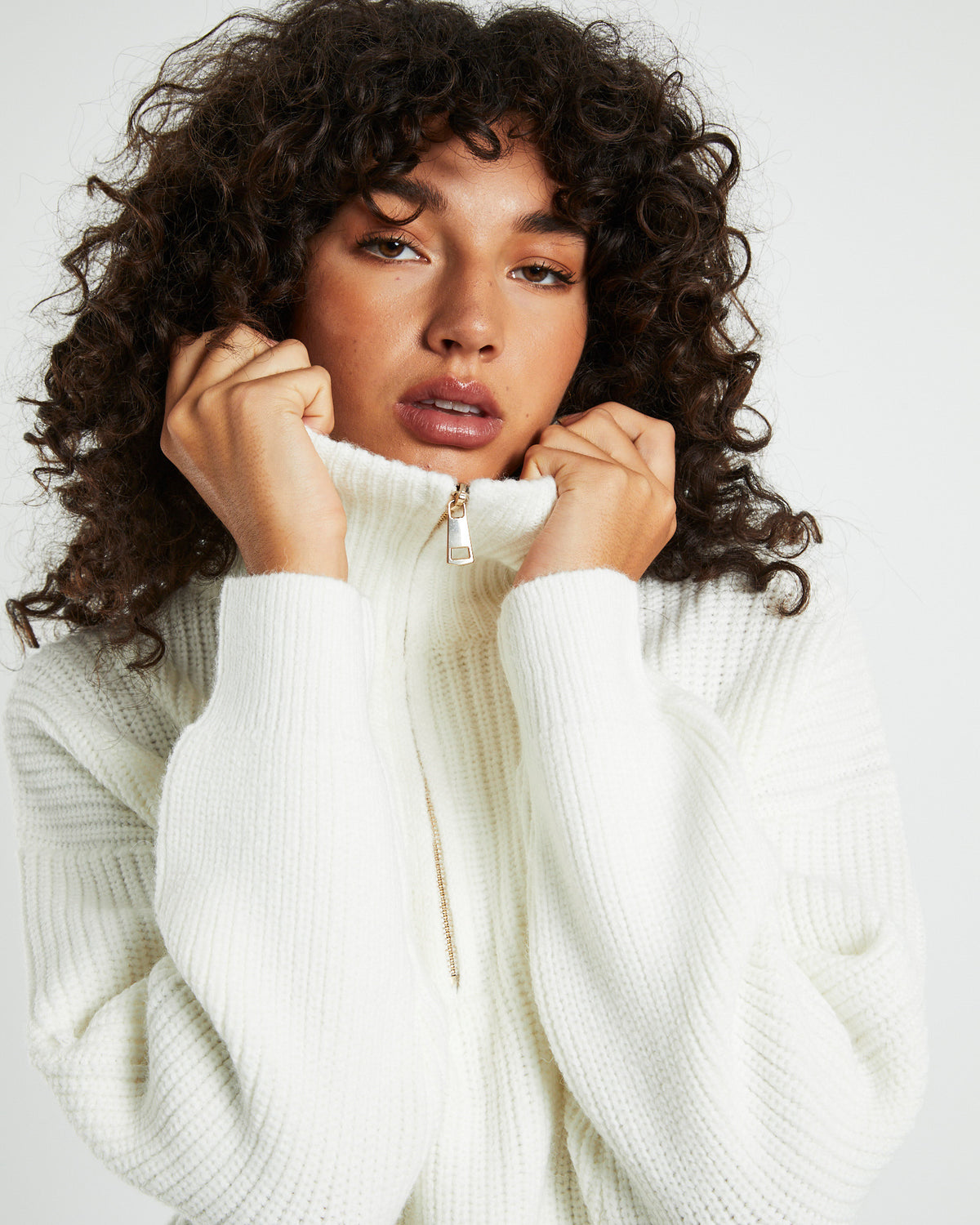 Ezra Half Zip Knit Pull Over Jumper Off White OFF WHIT