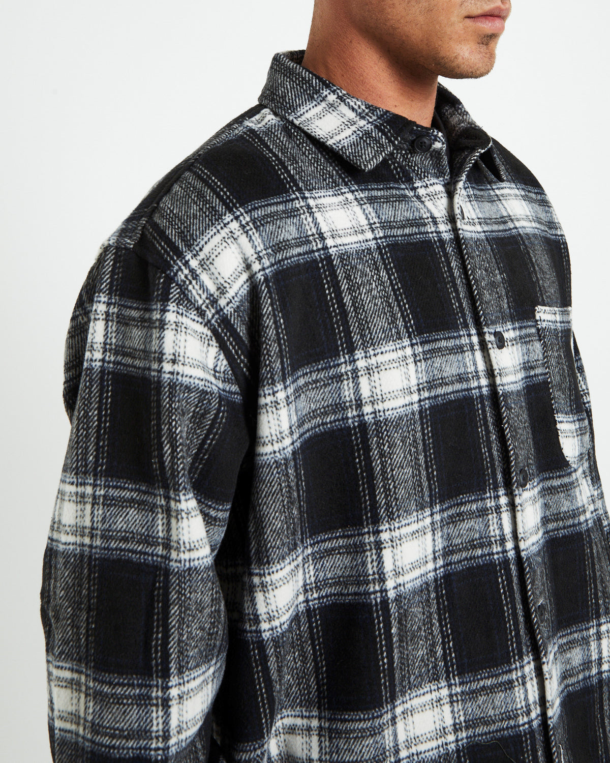 Check Shacket Shirt Ombre Black BLACK