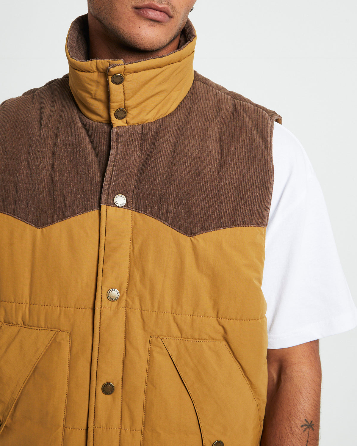 Cord Puffer Vest Brown BROWN