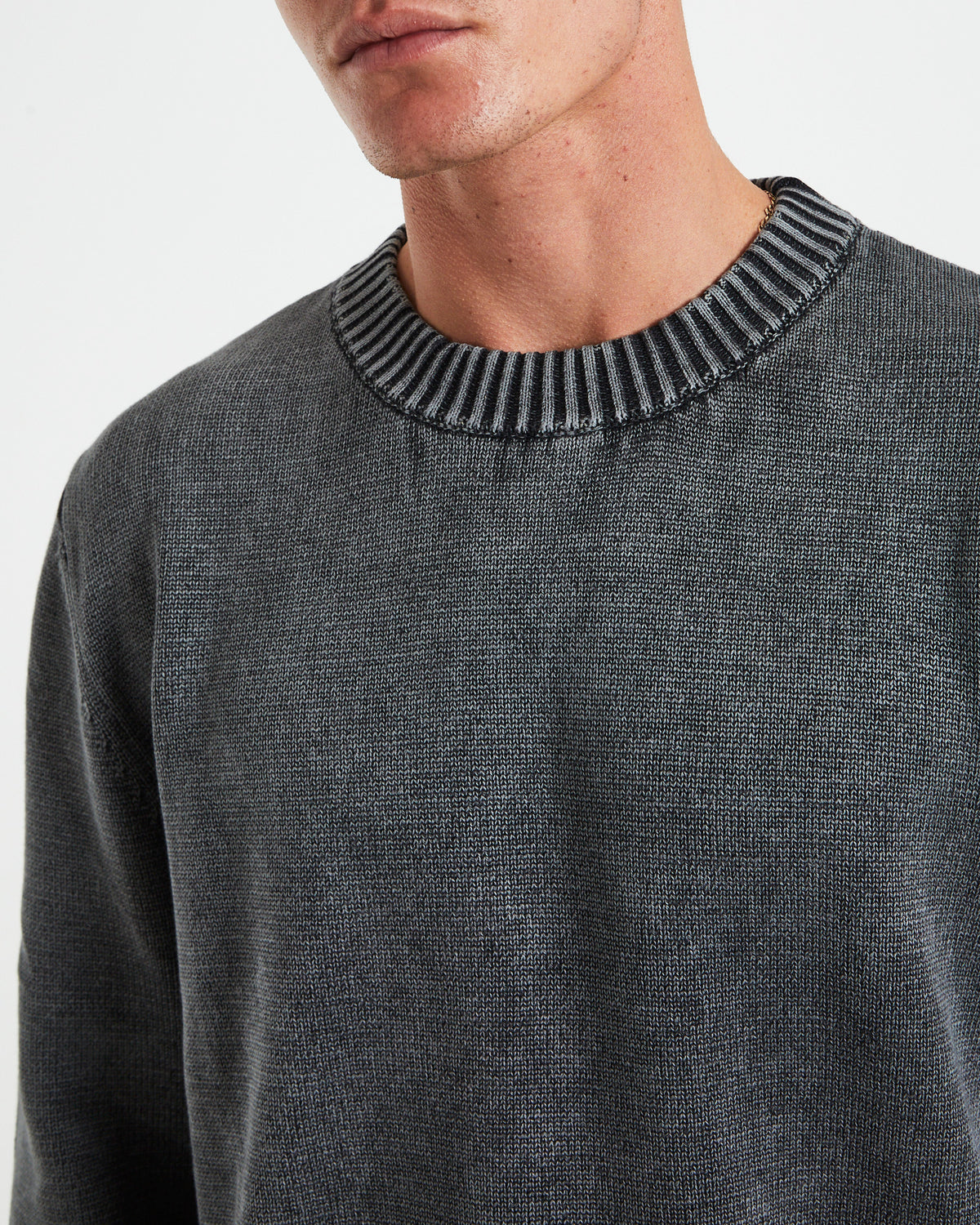 Strummer Acid Wash Long Sleeve Knit in Dark Charcoal GREY