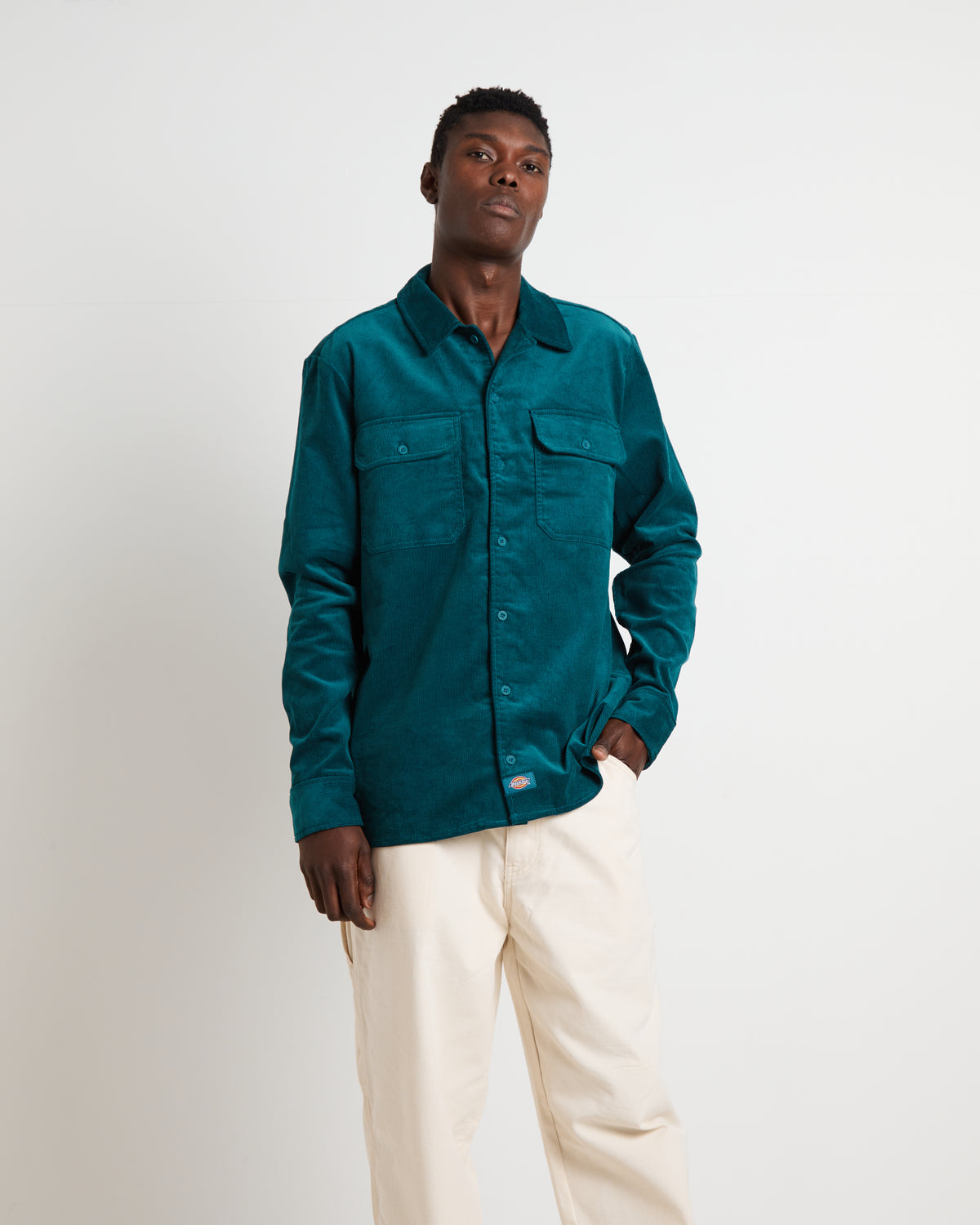 Houston Corduroy Long Sleeve Work Shirt in Jade Green GREEN