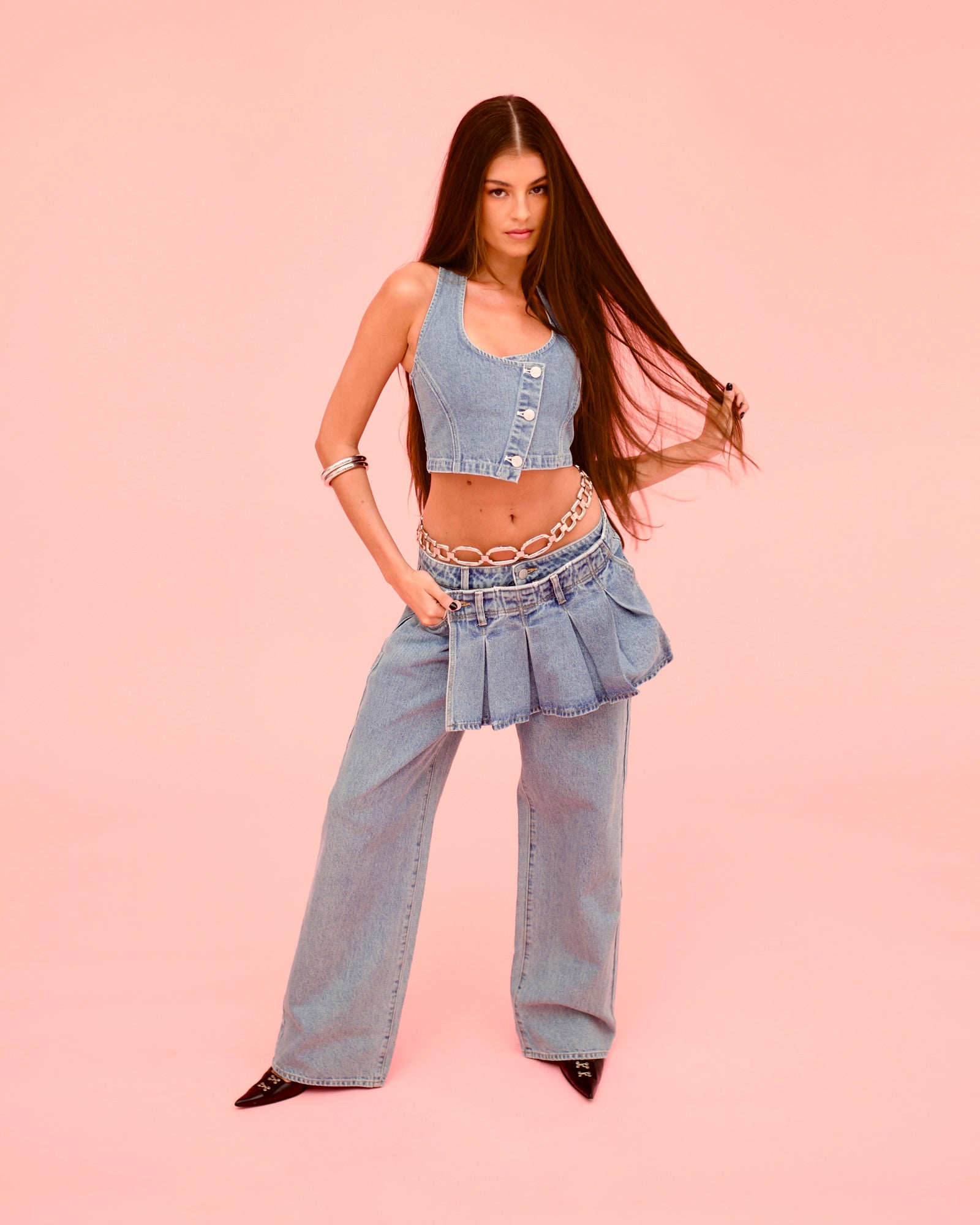 Suga Denim Crop Top Gigi MID BLUE