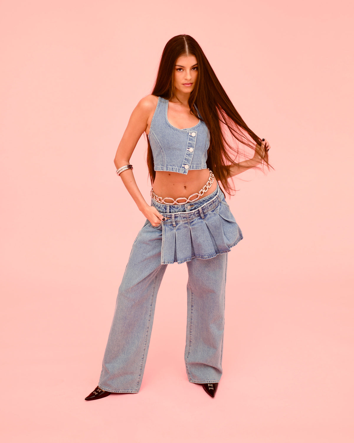 Suga Denim Crop Top Gigi MID BLUE