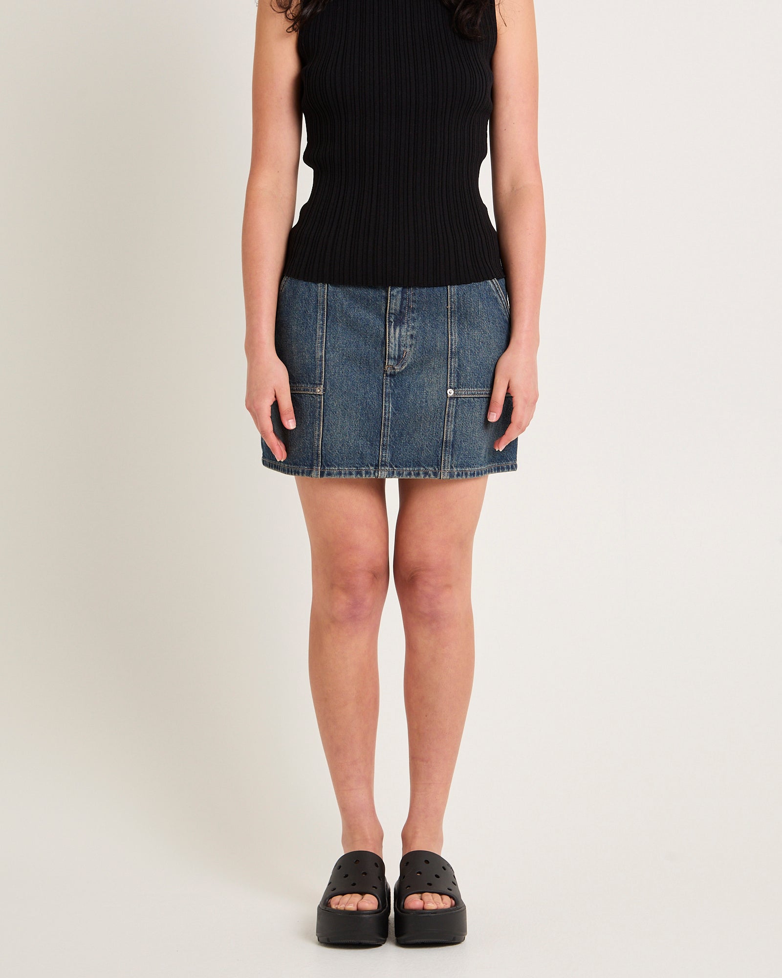 Worker Denim Mini Skirt INDIGO DUST