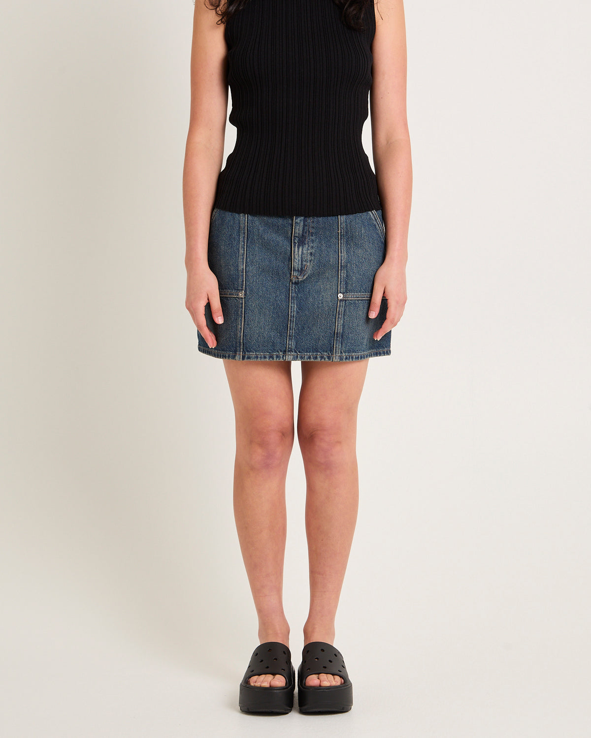 Worker Denim Mini Skirt INDIGO DUST