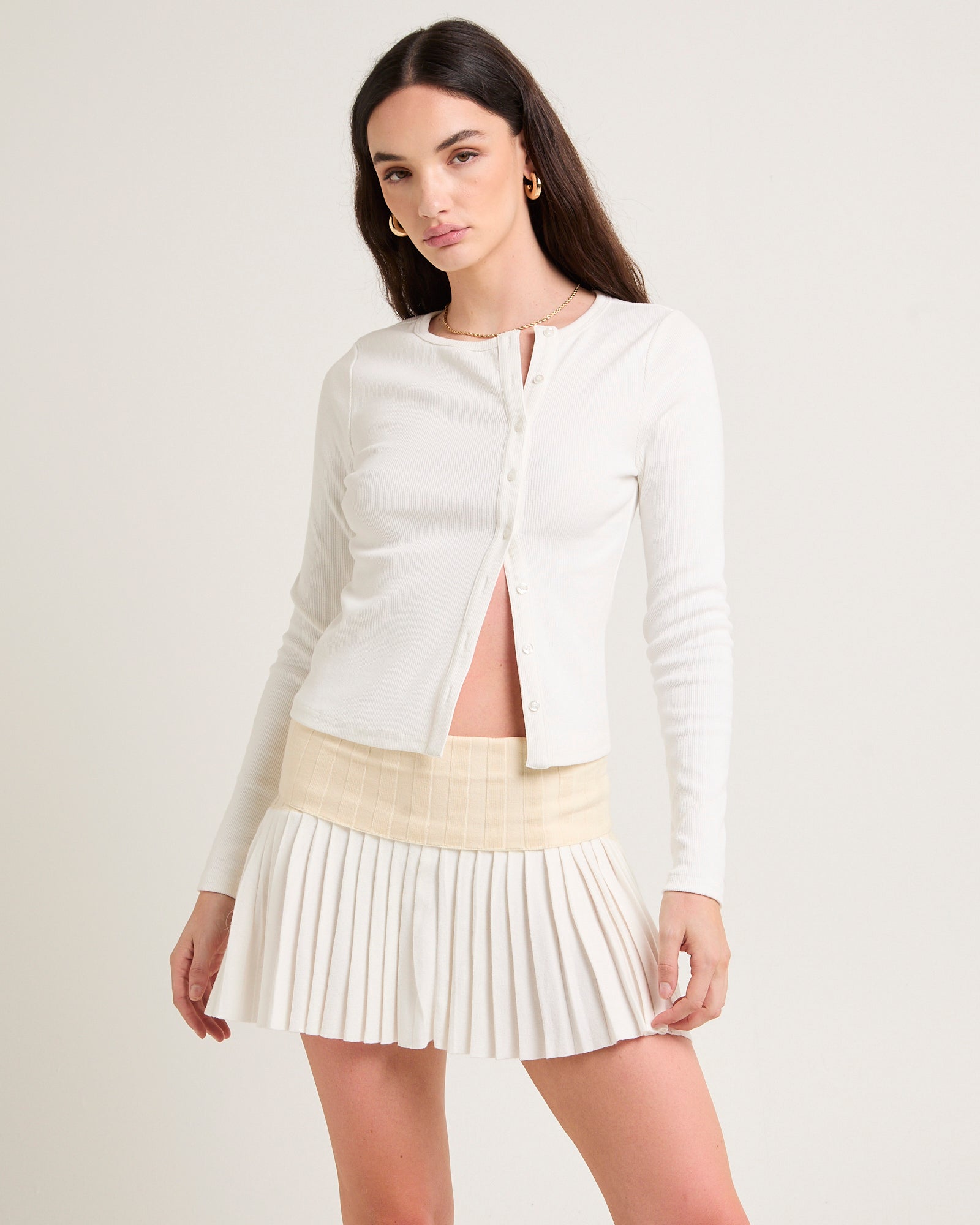Maddy Button Asymmetric Top WHITE