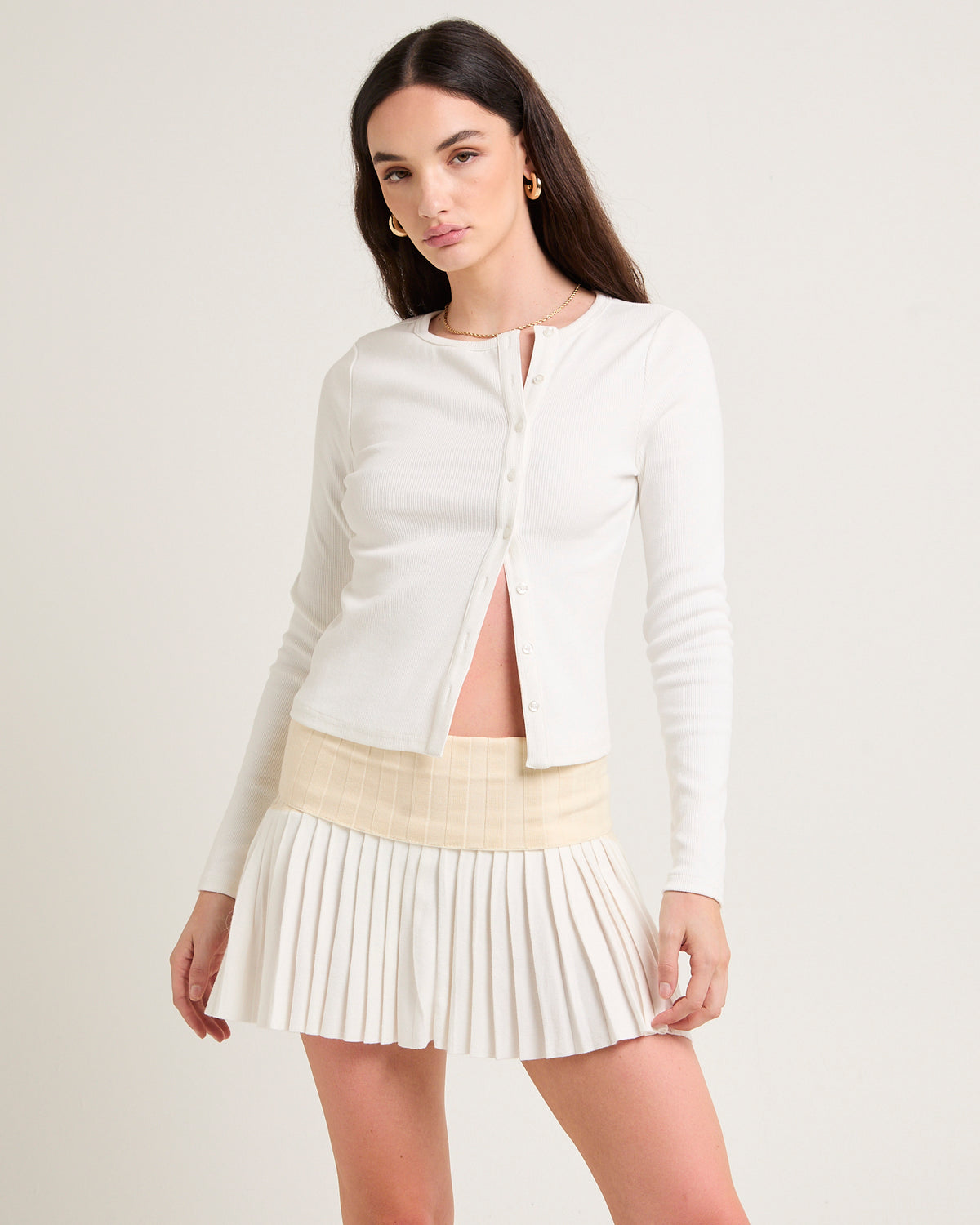 Maddy Button Asymmetric Top WHITE