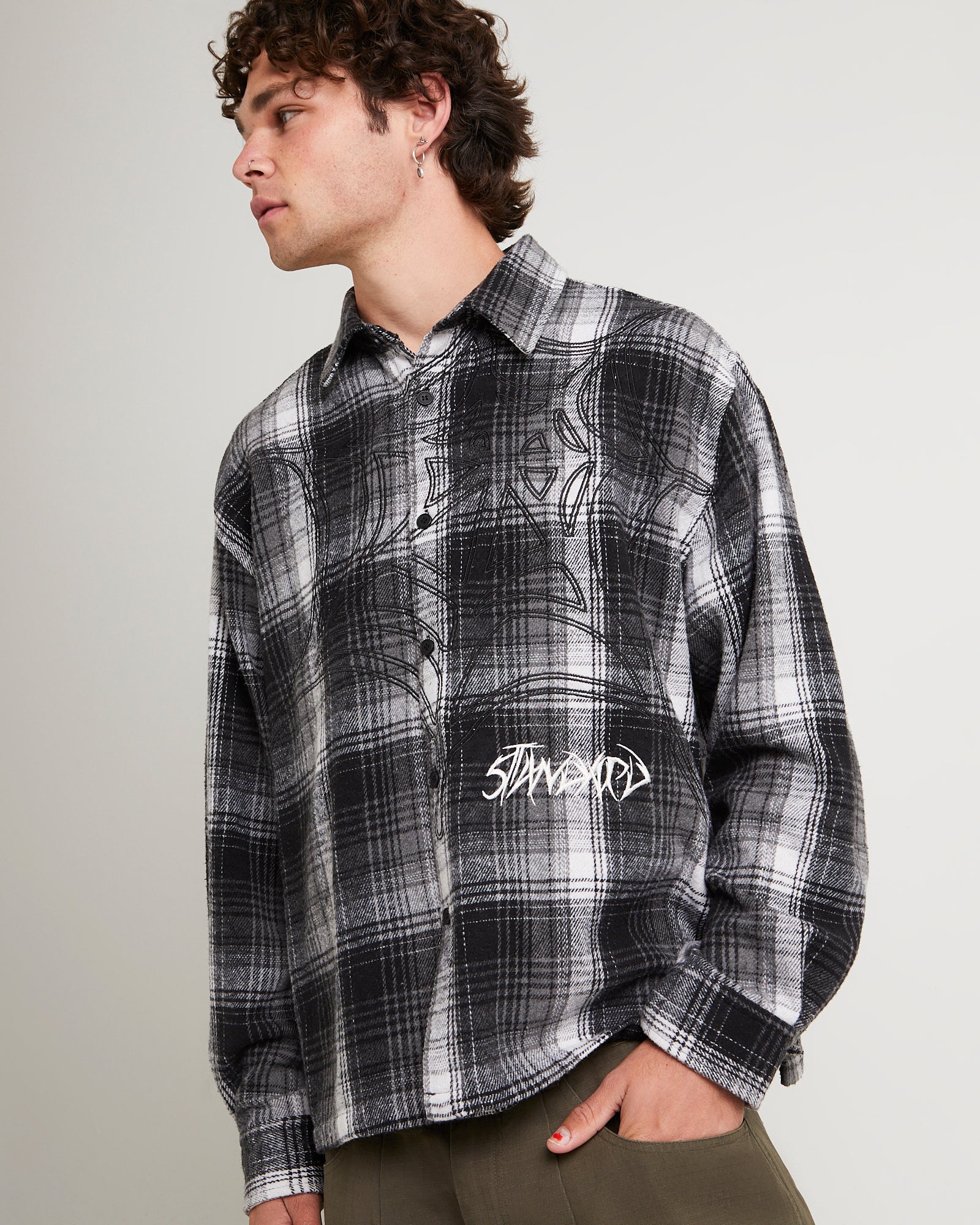 Web Long Sleeve Flannel Shirt BLACK
