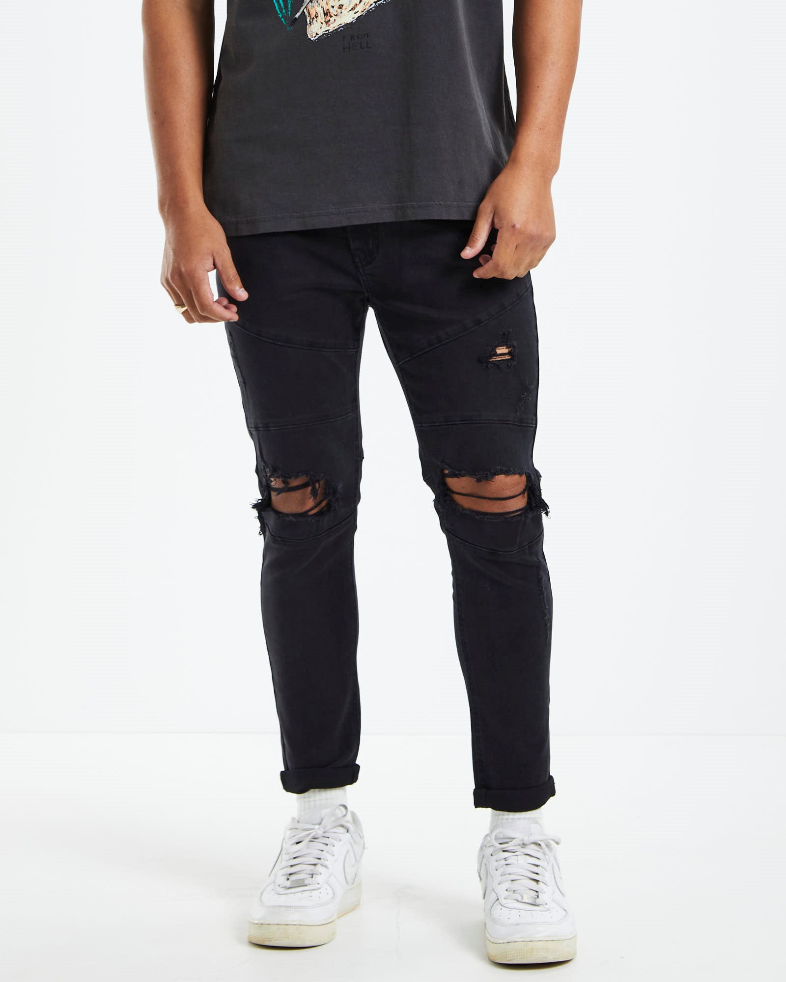 Offset Panel Skinny Jeans Flat Black BLACK