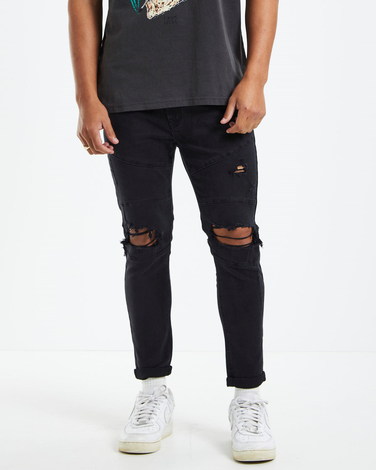 Offset Panel Skinny Jeans Flat Black BLACK
