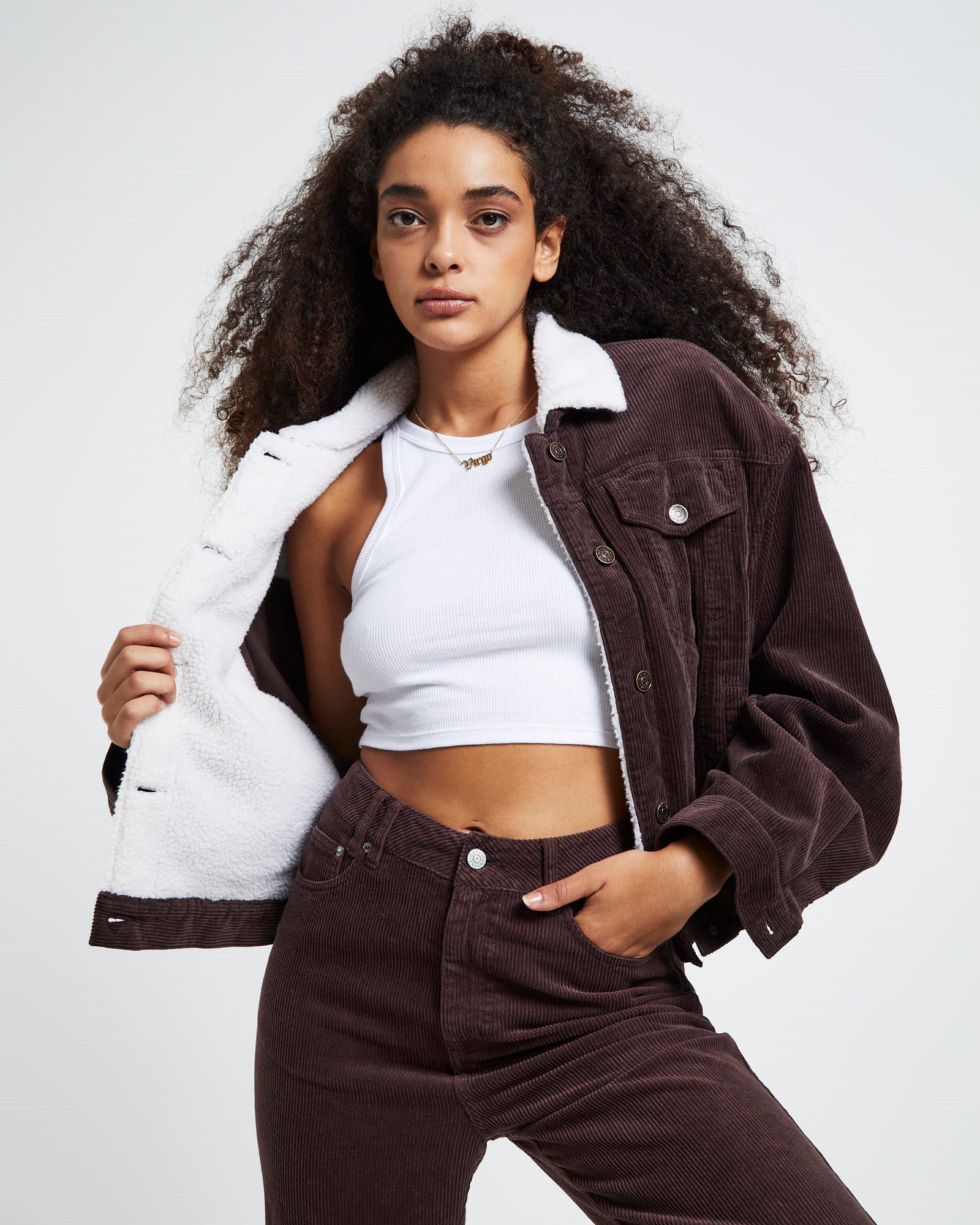 Kenny Baggy Cord Borg Jacket Chocolate Brown BROWN