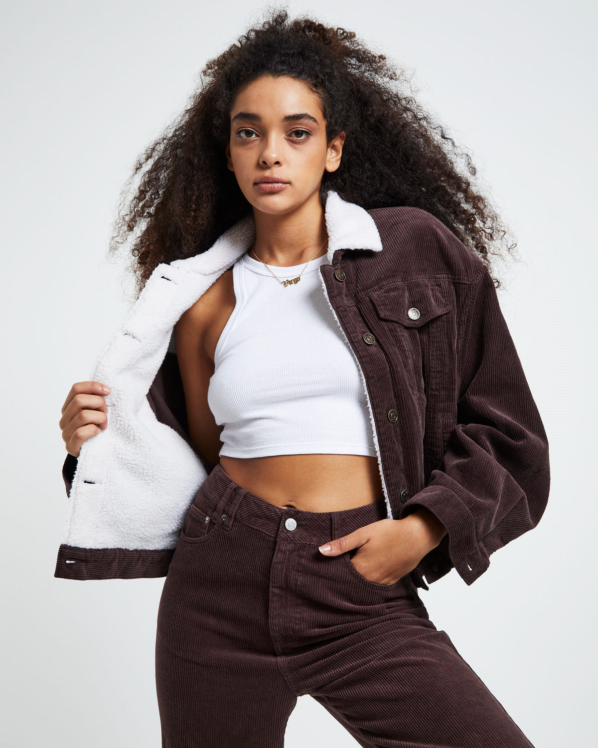 Kenny Baggy Cord Borg Jacket Chocolate Brown BROWN