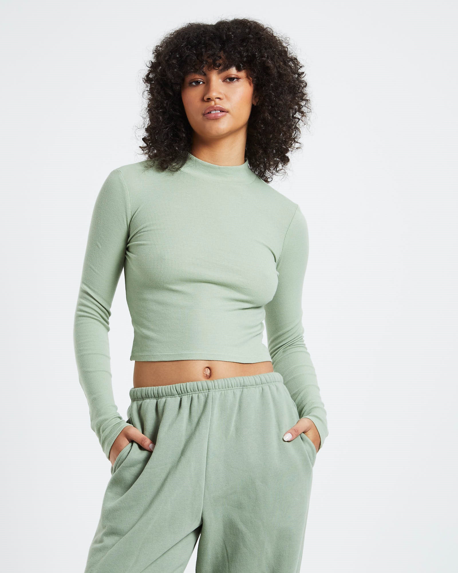 Ribbed Long Sleeve Skivvy Dusty Sage Green GREEN