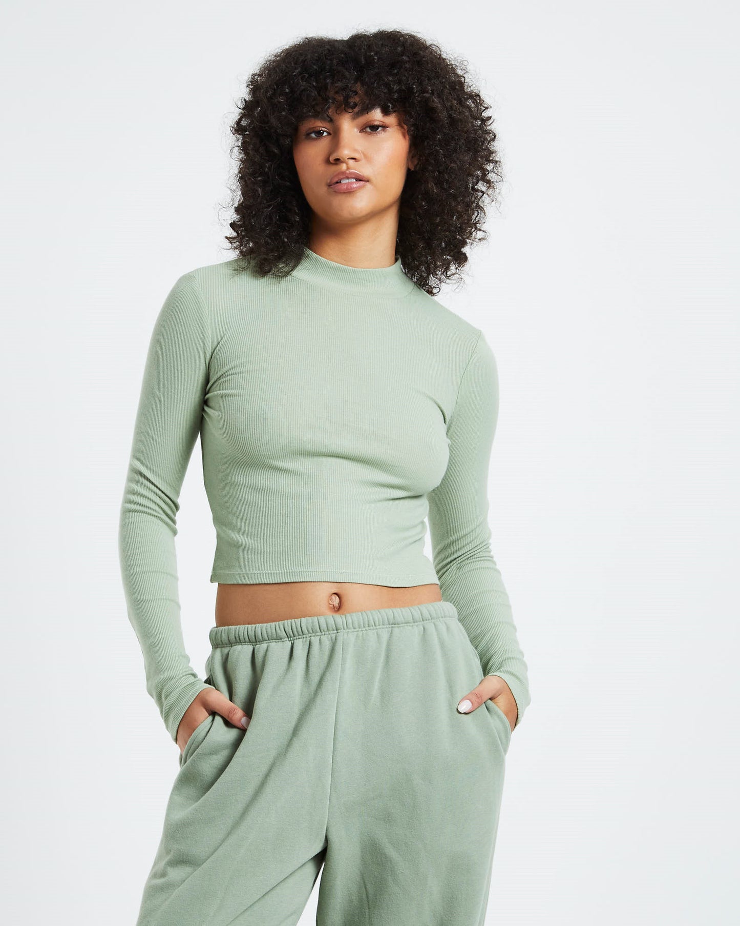 Ribbed Long Sleeve Skivvy Dusty Sage Green