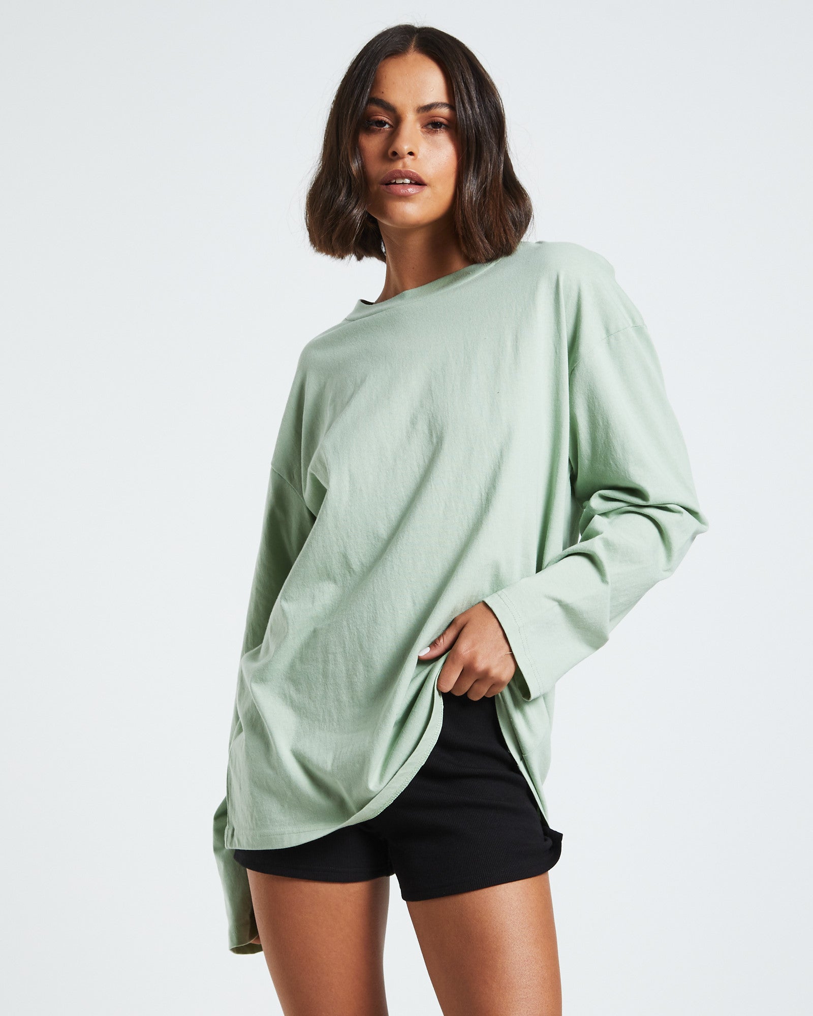 Vintage Wash Long Sleeve T-Shirt Dusty Sage Green GREEN