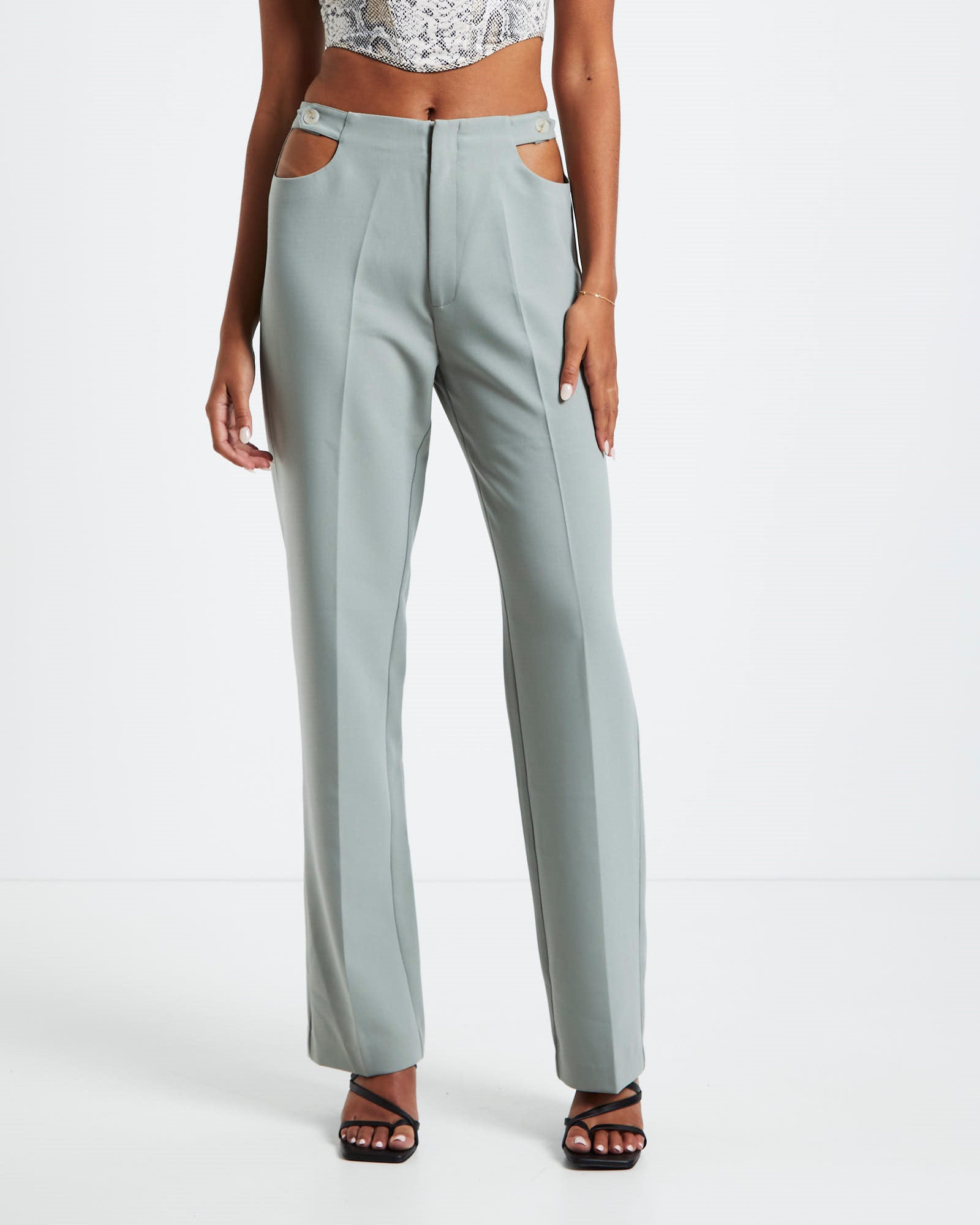 Lori Cut Out Tailored Pants GREEN