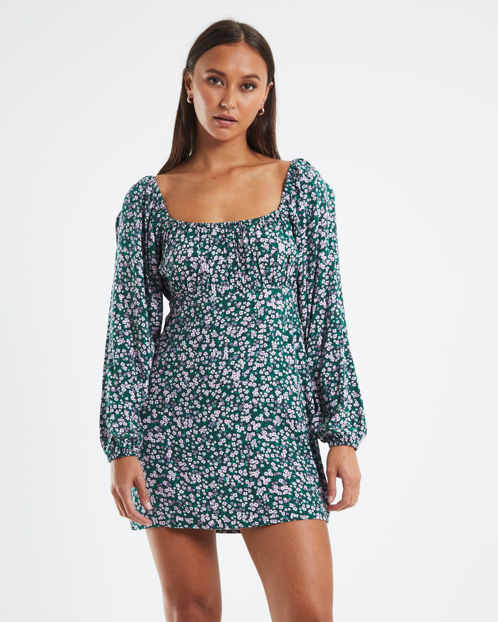 Callie Meadow Puff Sleeve Mini Dress Floral ASSORTED