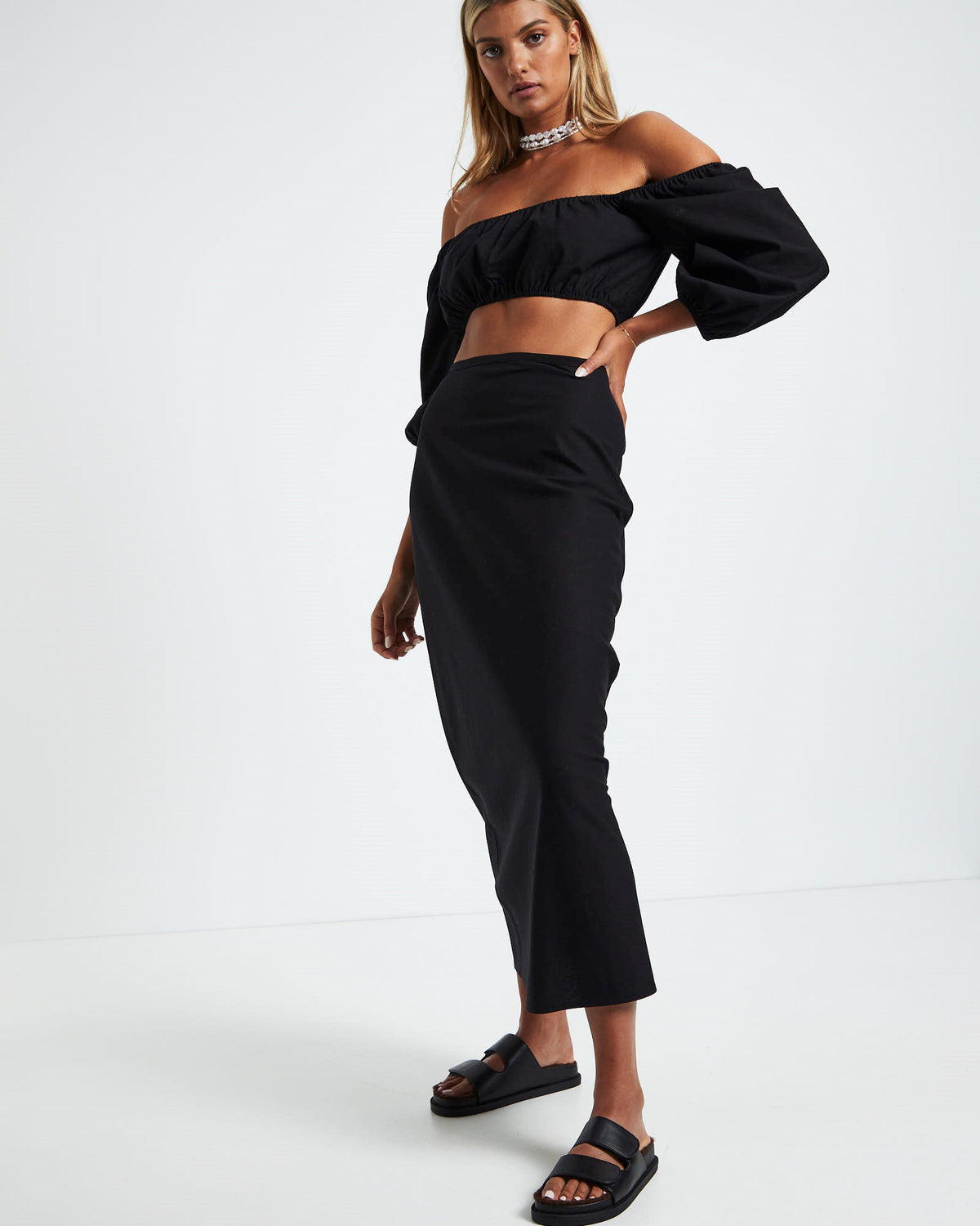 Ellie Linen Maxi Skirt Black BLACK