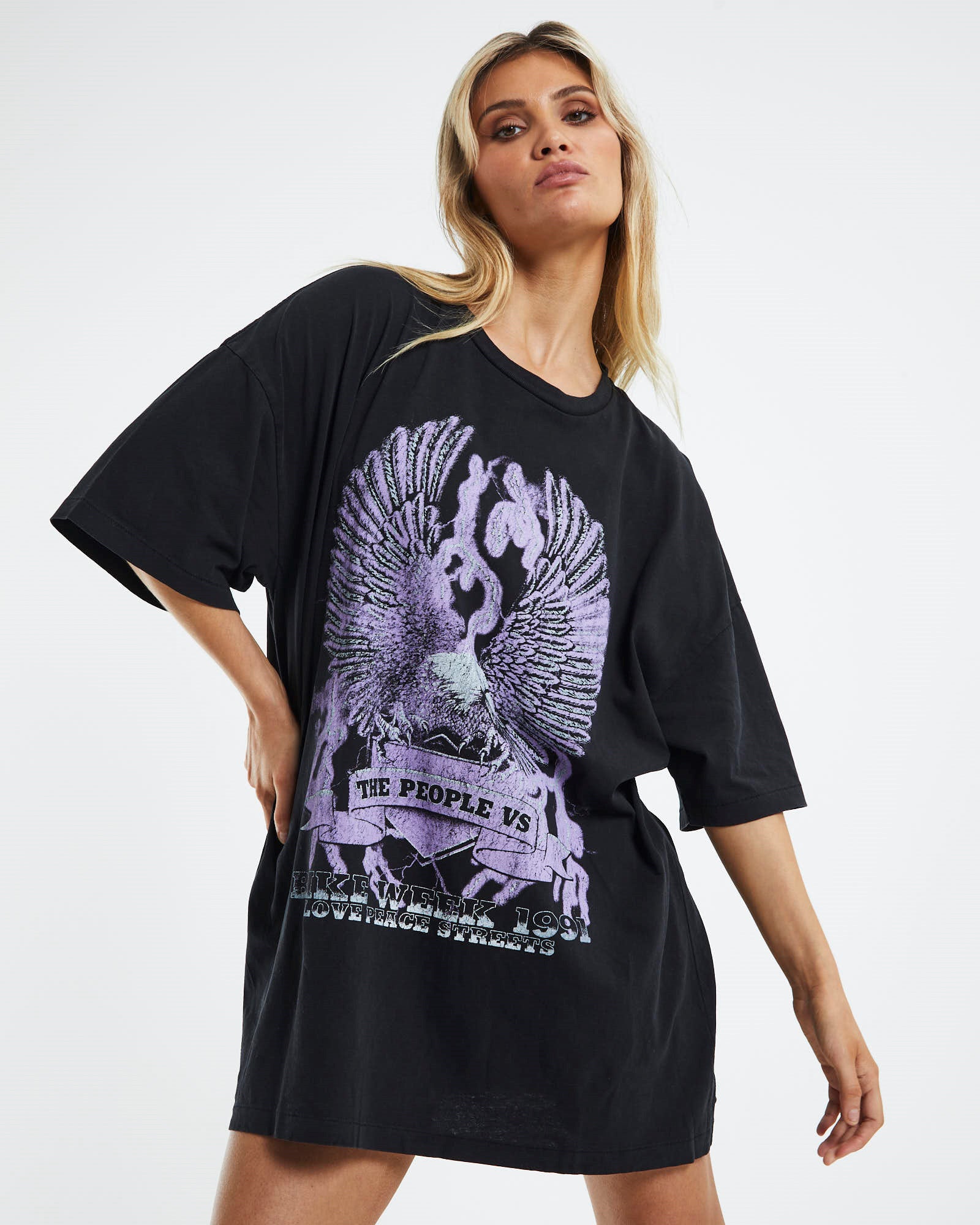 Lightning Eagle T-Shirt Dress Black