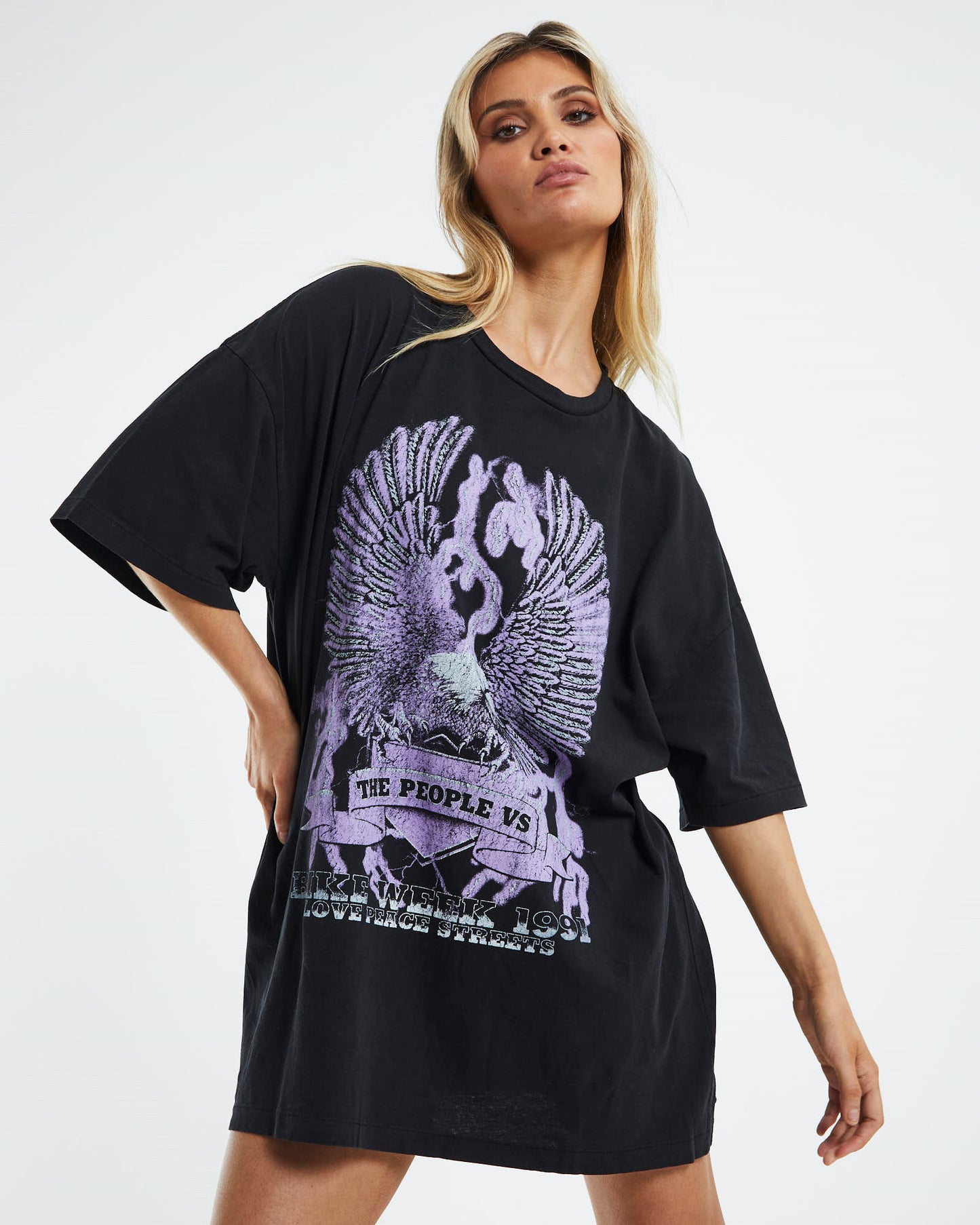 Lightning Eagle T-Shirt Dress Black