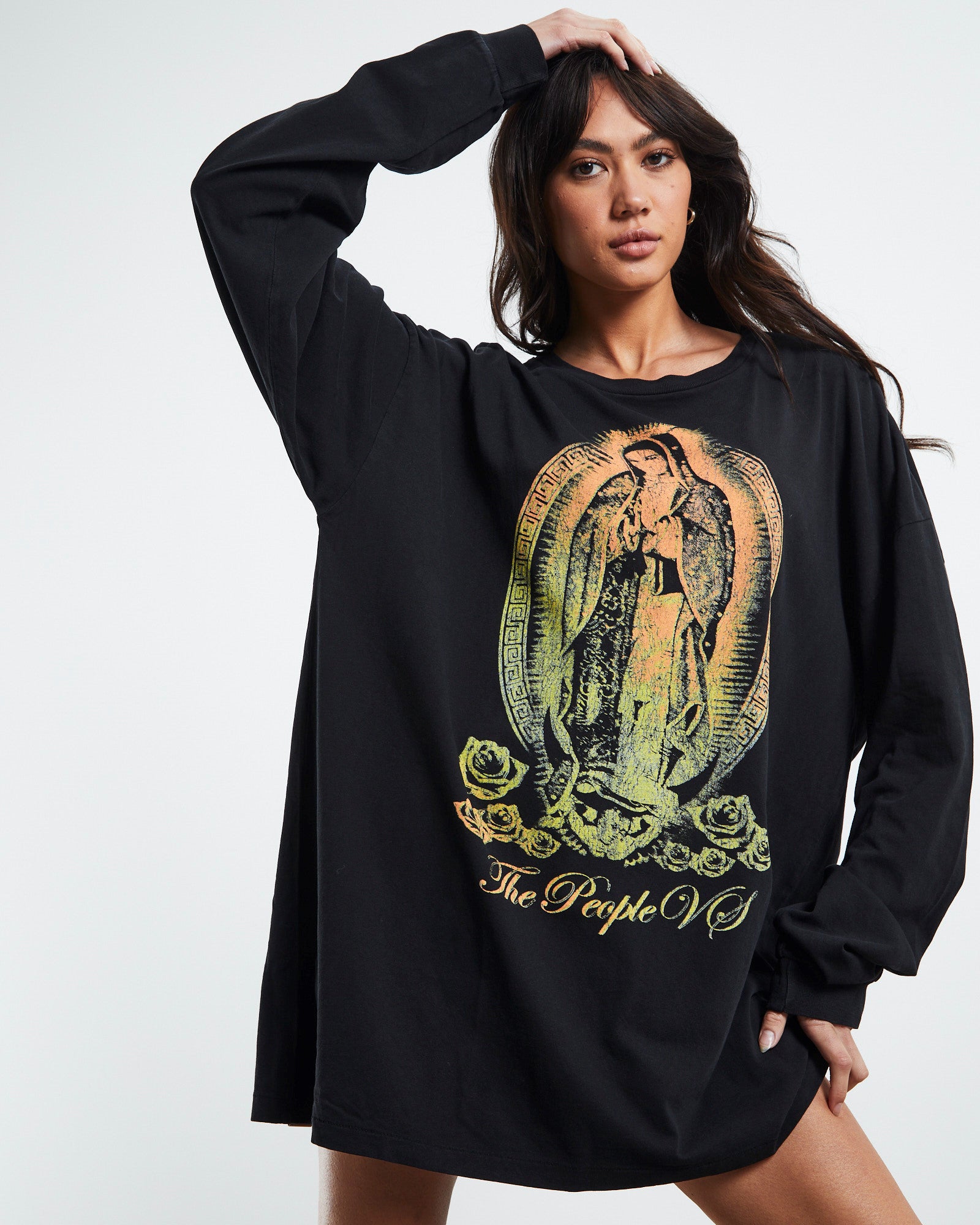 Blessed Long Sleeve Tee Dress Black ULTRA BLACK