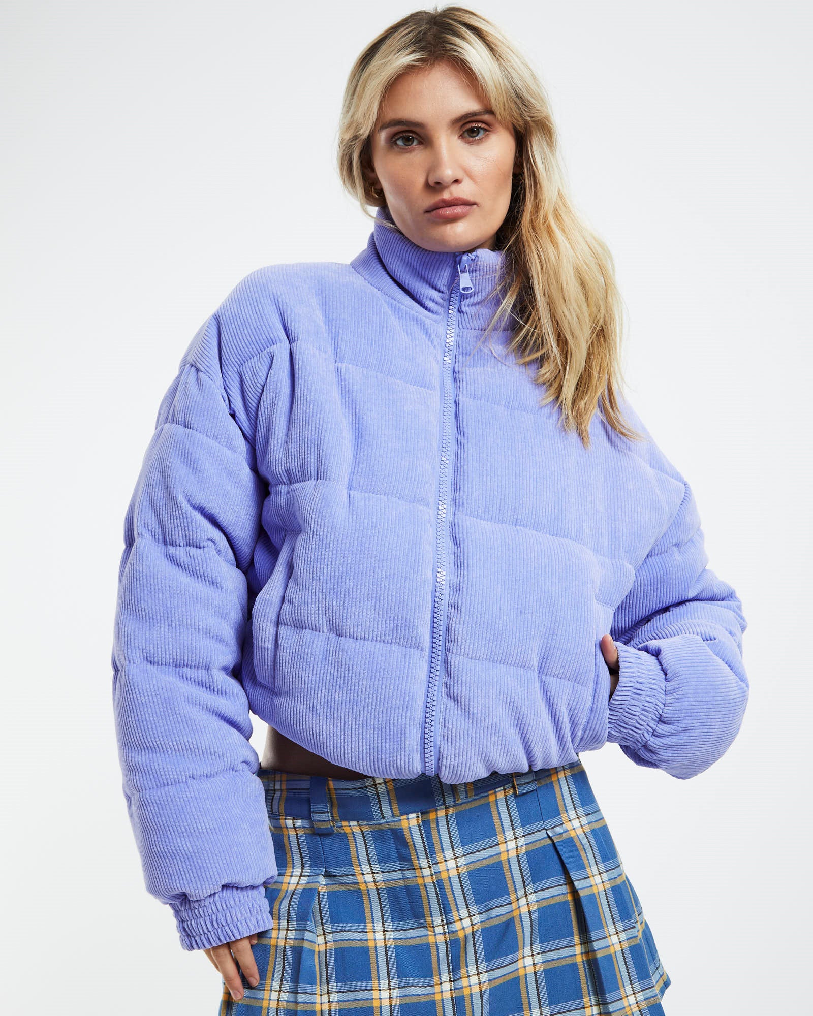 Ivy Cropped Puffer Jacket Purple PURPLE