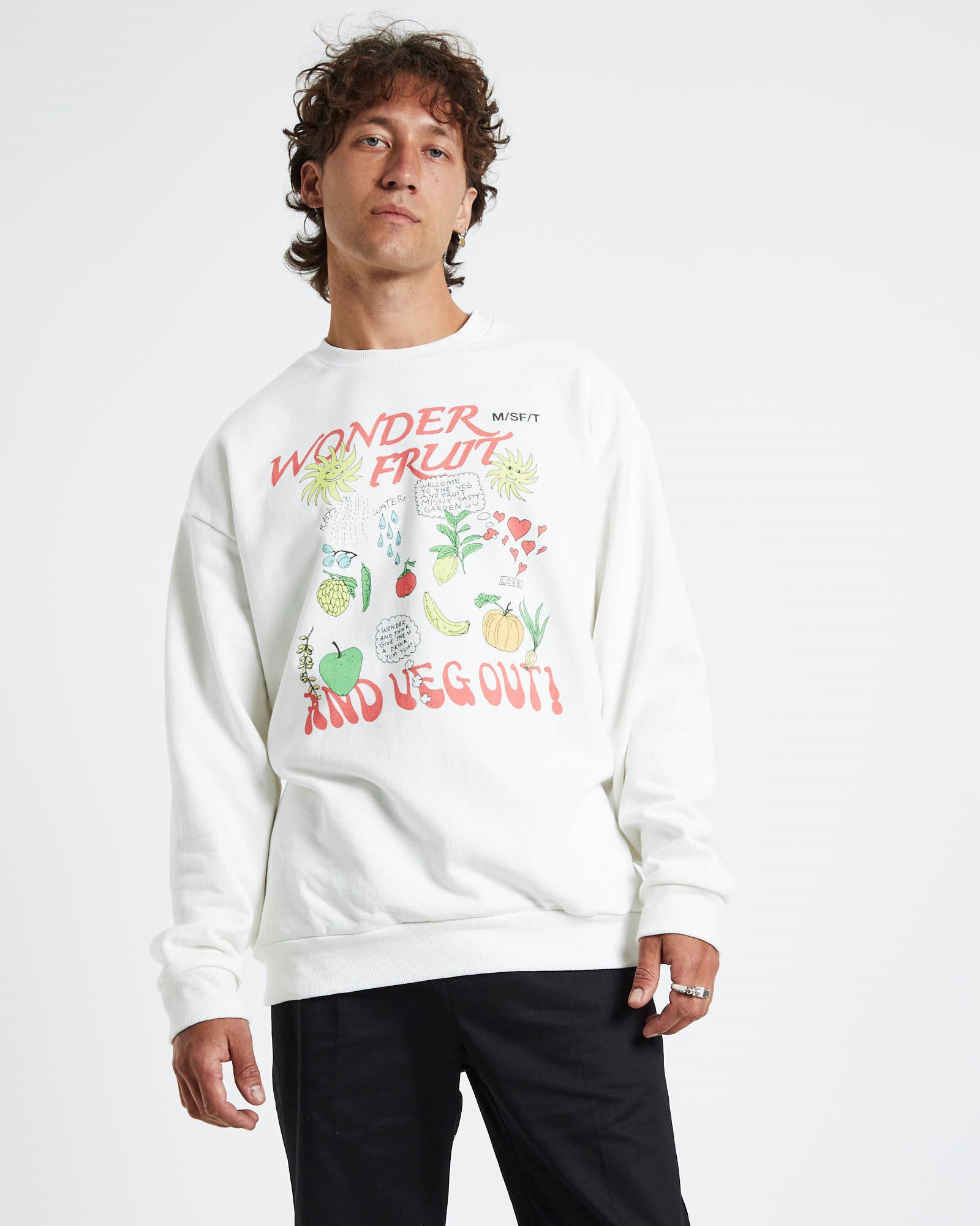 Wonder Fruit Crew Fleece Jumper Washed White WHITE