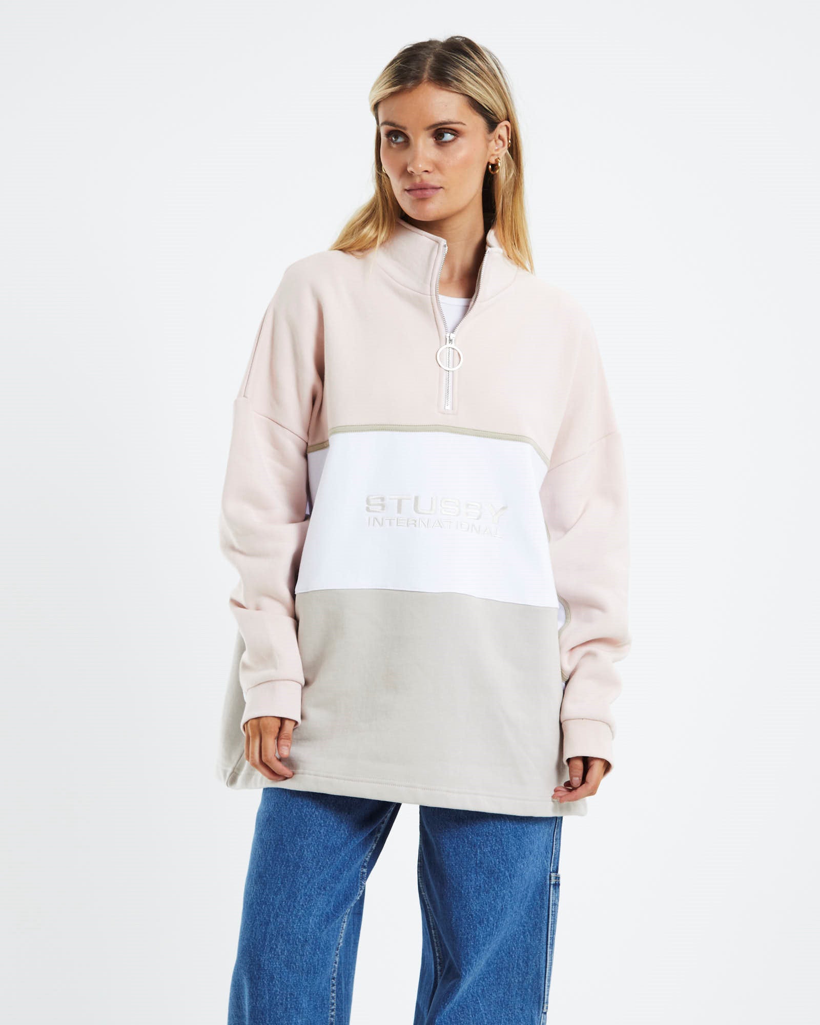 Chapters Panelled Fleece Jumper Blush Pink BLUSH