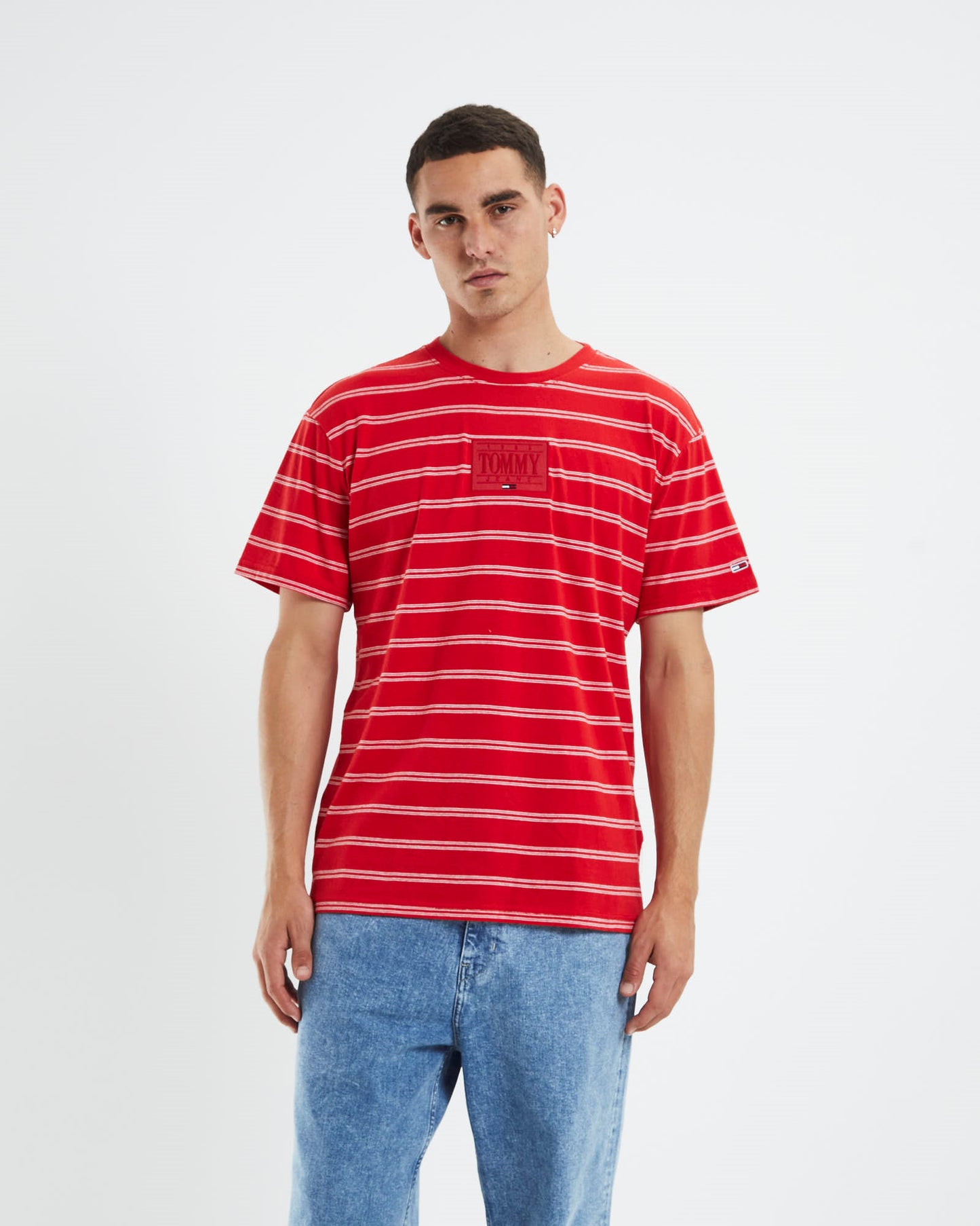 TJM Tonal Logo Stripe T-Shirt Deep Crimson Red Stripe