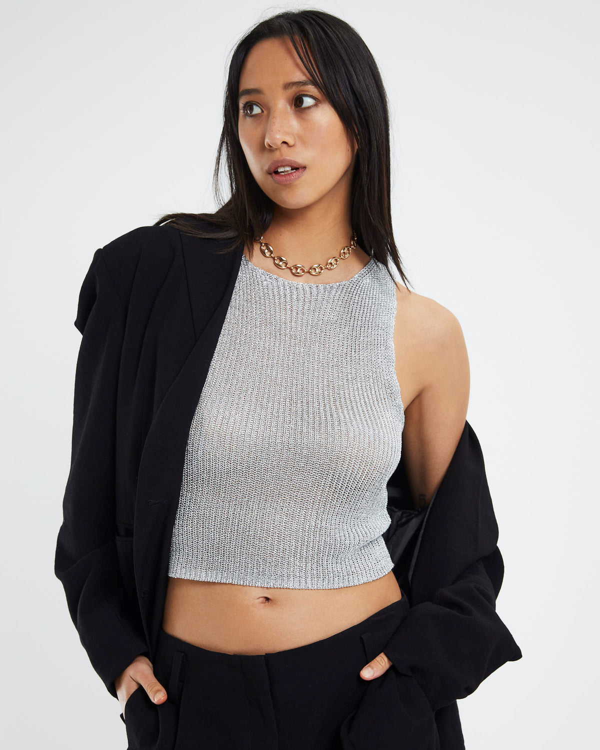 Kaz Metallic Crop Top Silver SILVER