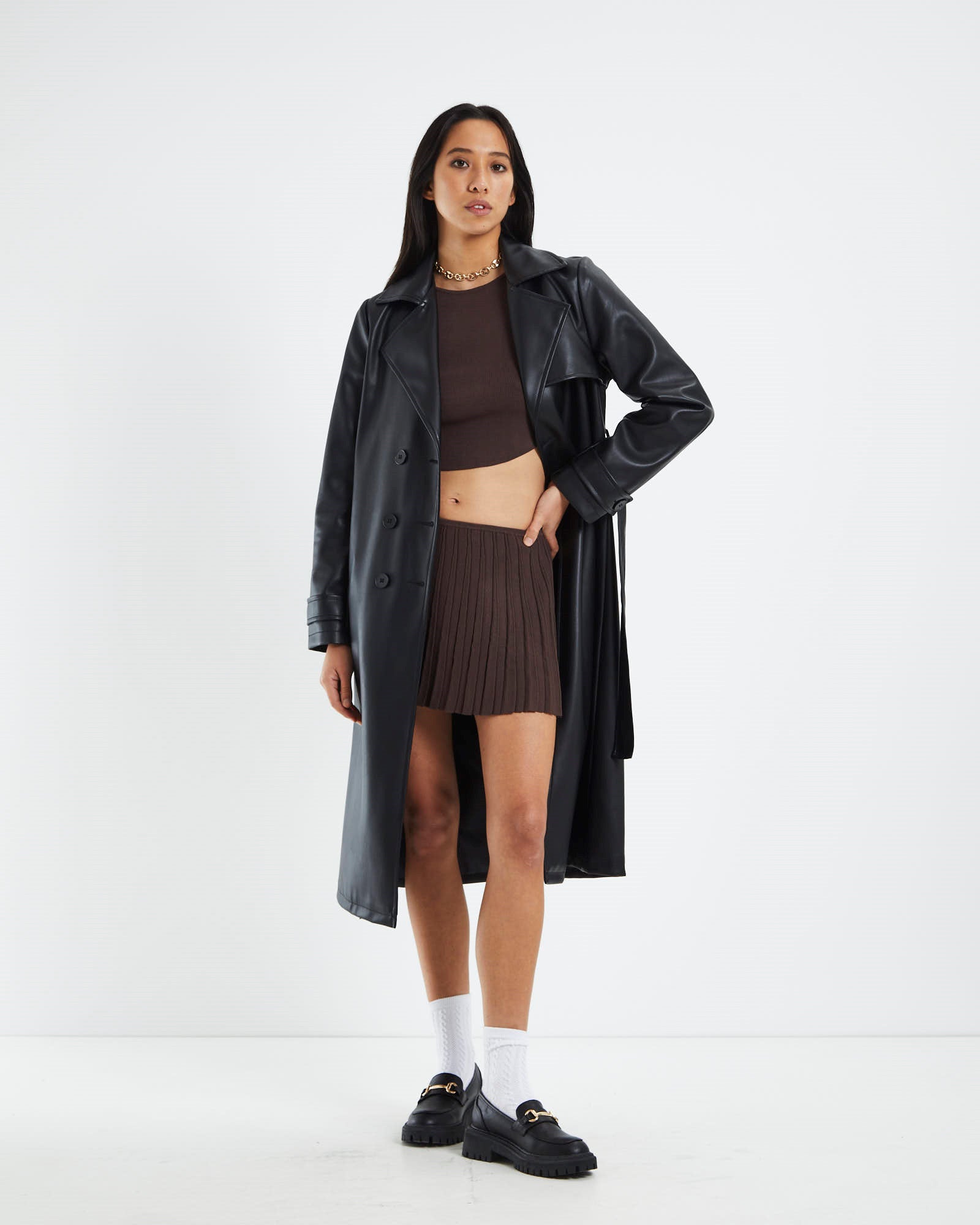 Alexia Imitation Leather Trench Coat Black BLACK