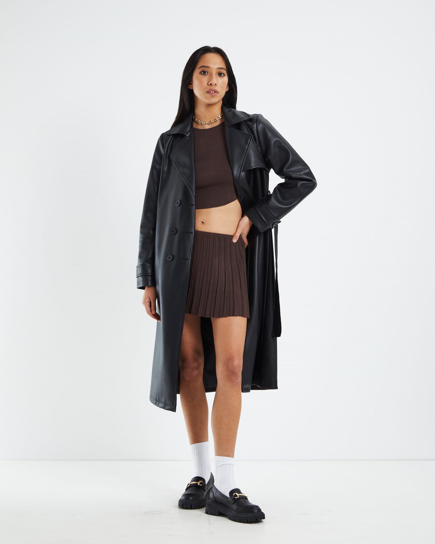 Alexia Imitation Leather Trench Coat Black