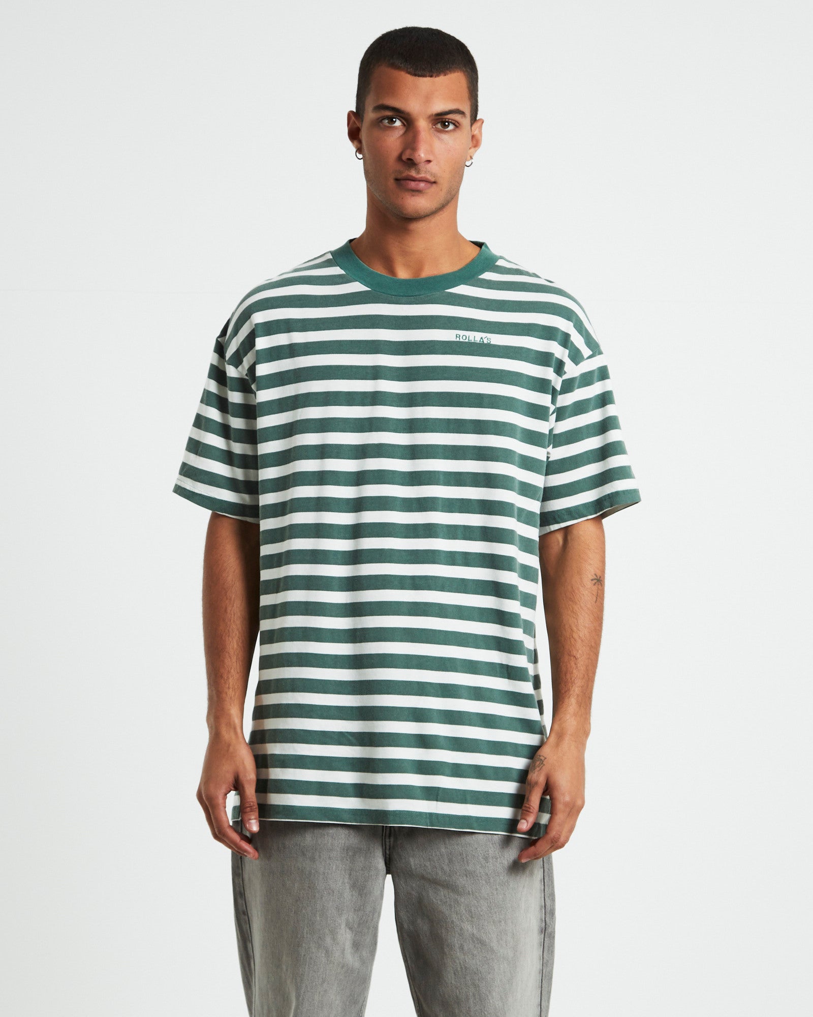 Heavy Stripe Short Sleeve T-Shirt in Trade Green GREEN