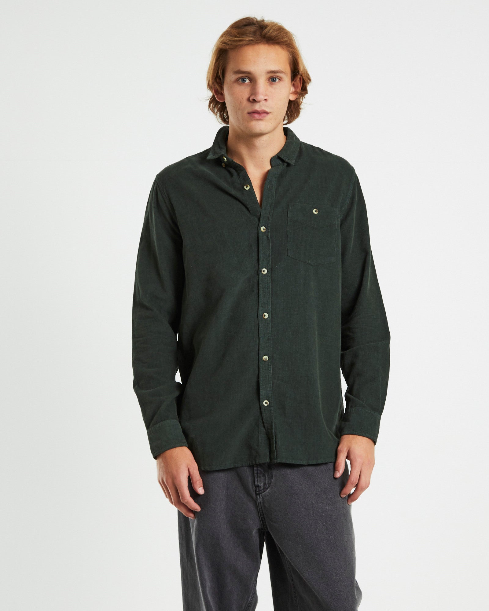 Men At Work Cord Shirt Pine Green GREEN