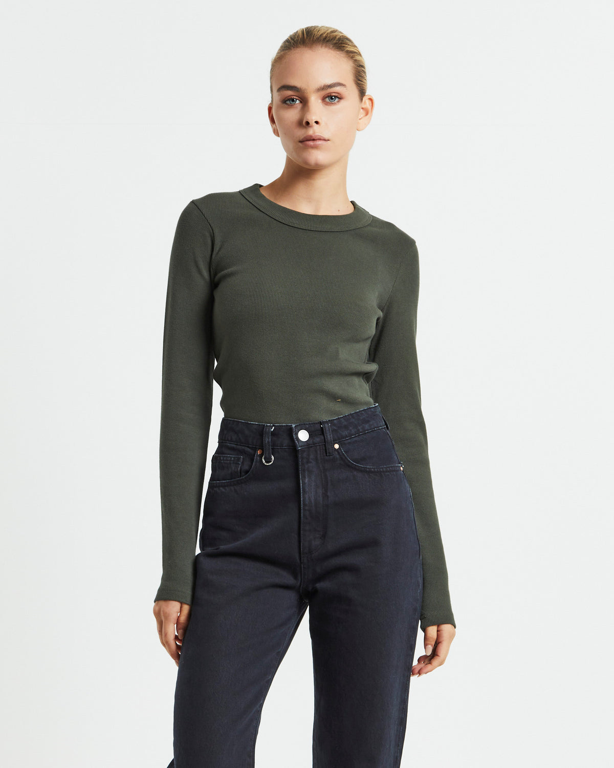 Jonesy Long Sleeve Top Dark Military Green GREEN