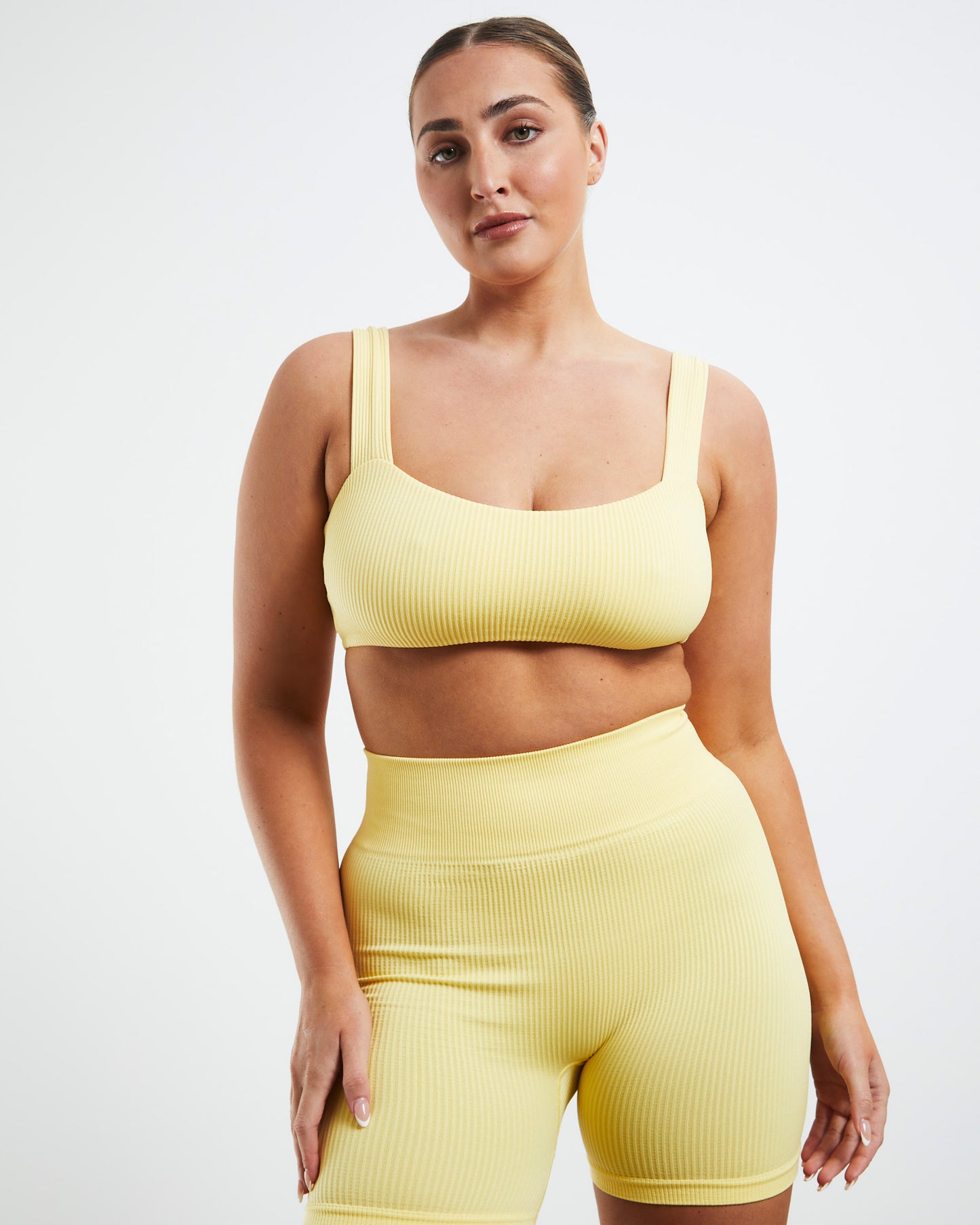 Square Neck Sports Crop Lemon Yellow