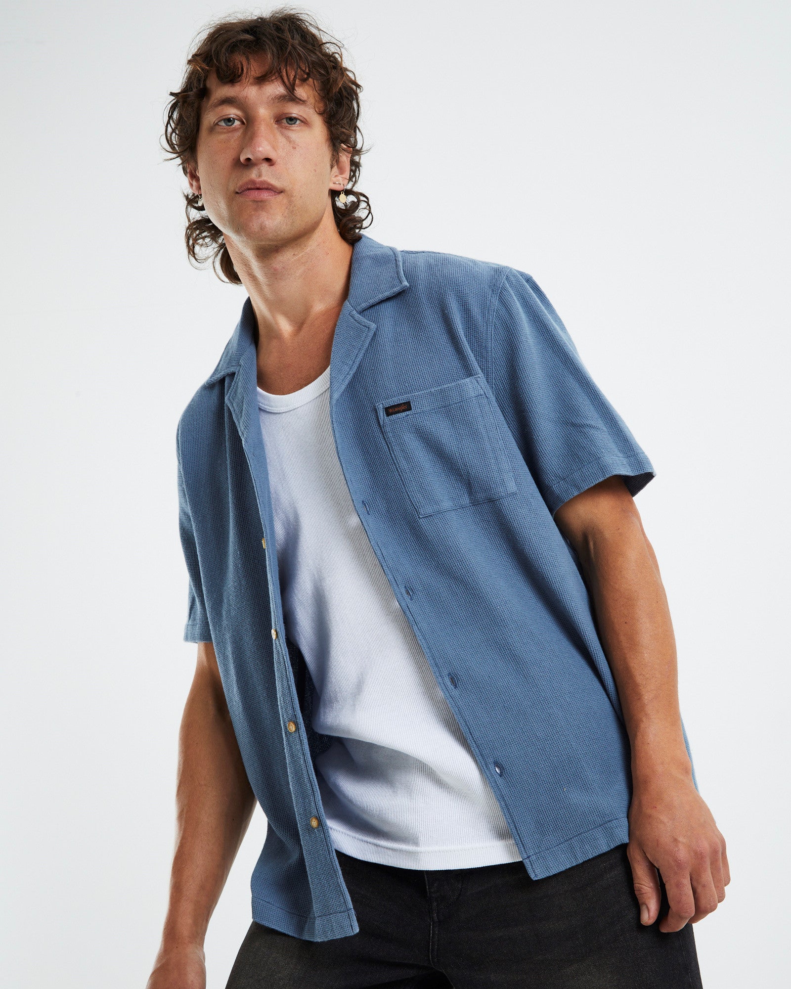 Resort Short Sleeve Shirt Waffle Cloud Blue BLUE