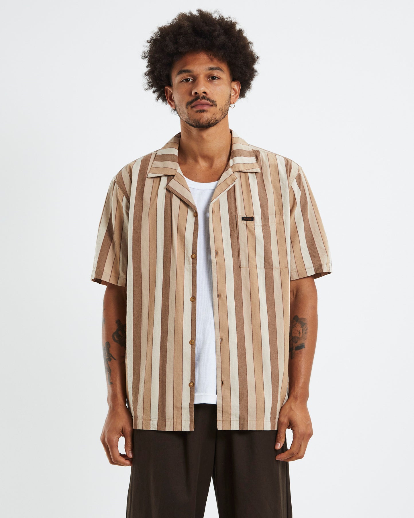 Resort Short Sleeve Shirt Brown Stripe