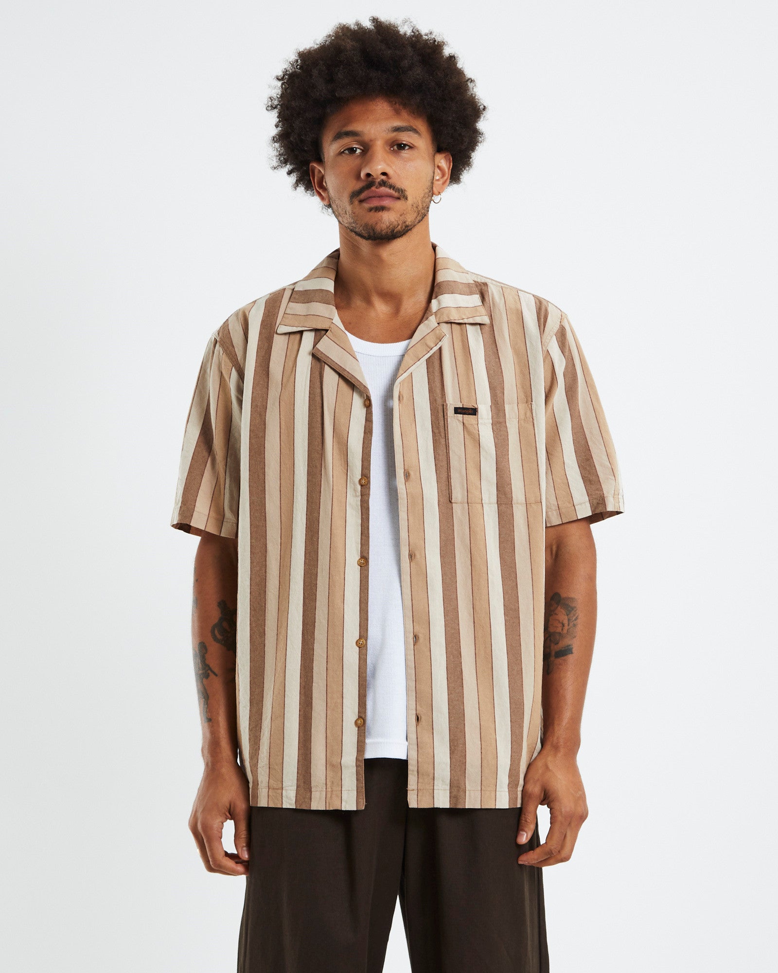 Resort Short Sleeve Shirt Brown Stripe BROWN