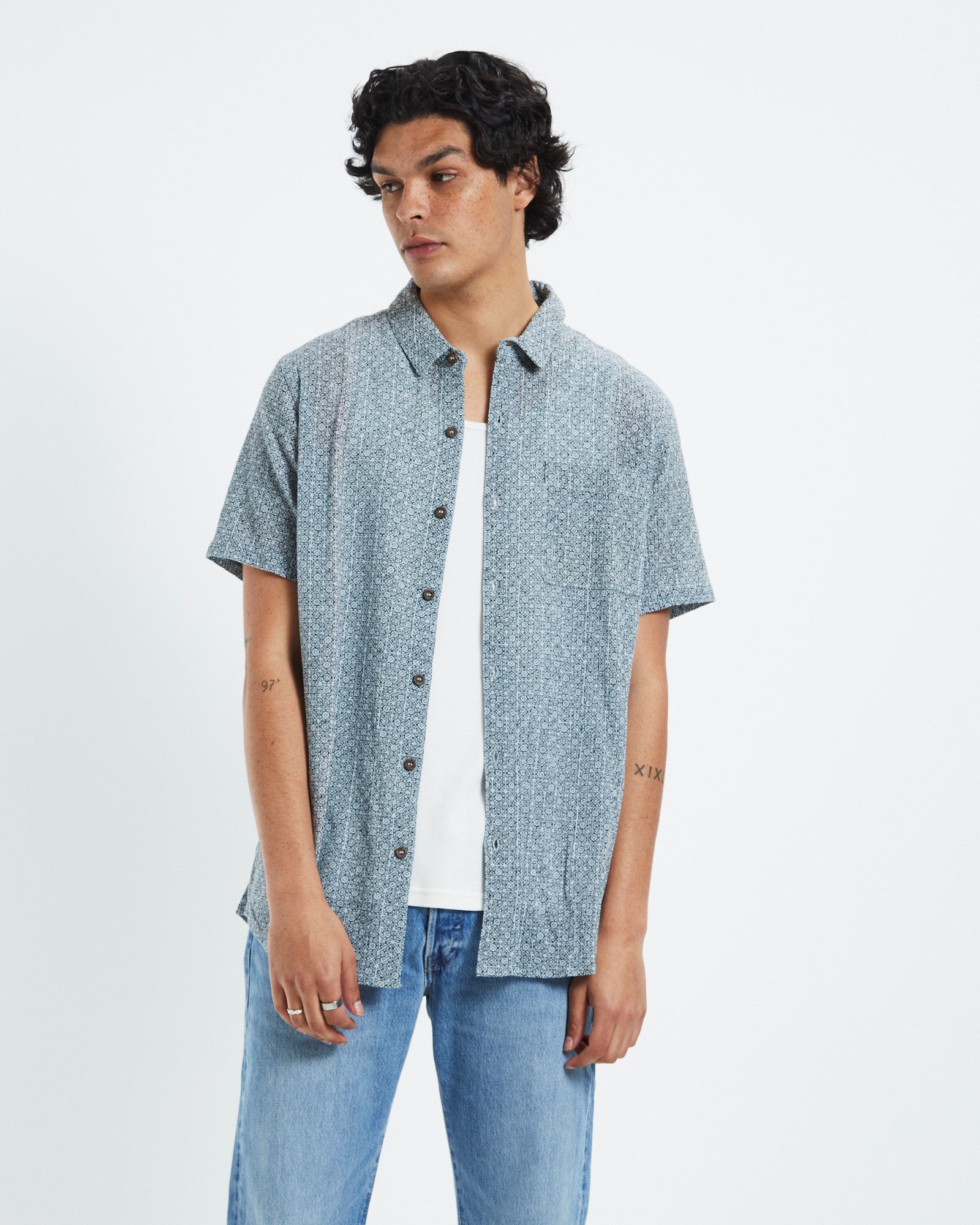 Bon Tiki Short Sleeve Shirt Smoke Blue BLUE