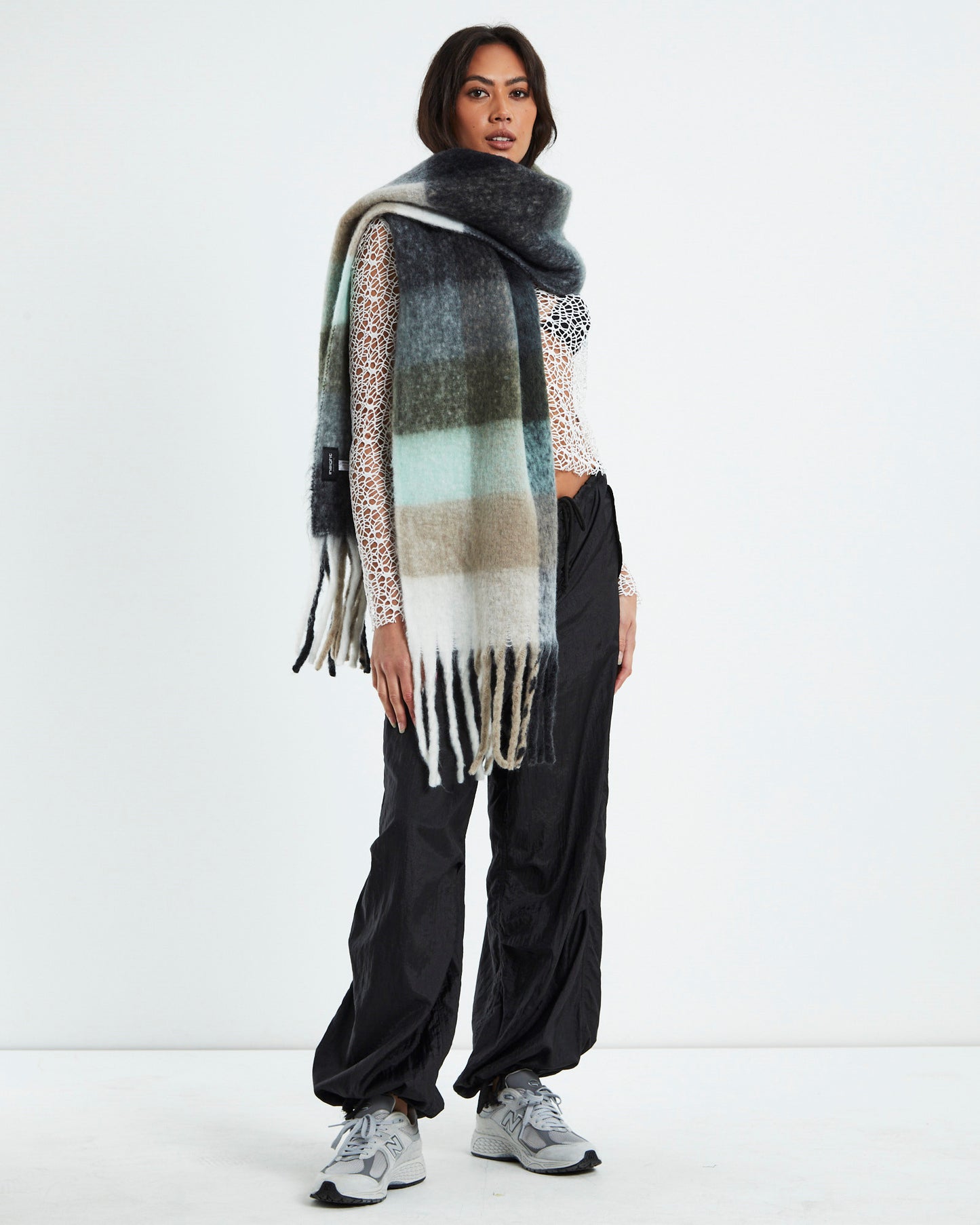 Oversized Knit Scarf Multi Coloured Green