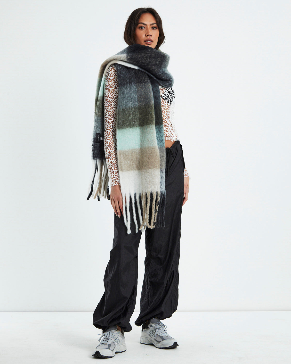 Oversized Knit Scarf Multi Coloured Green GREEN