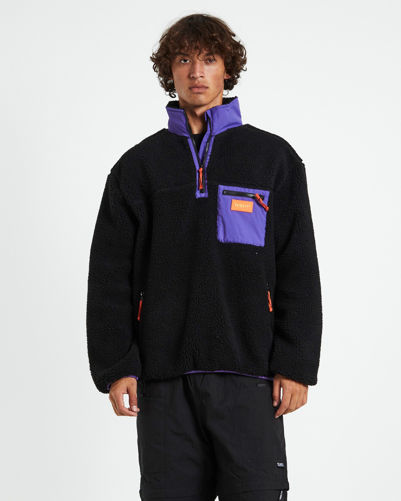 Cultures 1/4 Zip Sherpa Pullover Black BLACK