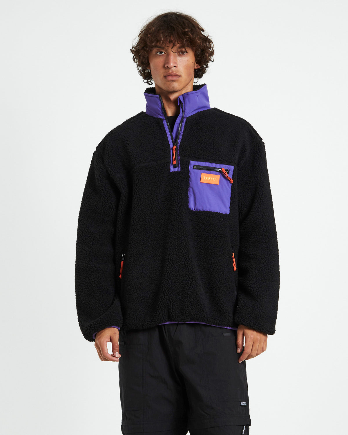 Cultures 1/4 Zip Sherpa Pullover Black BLACK